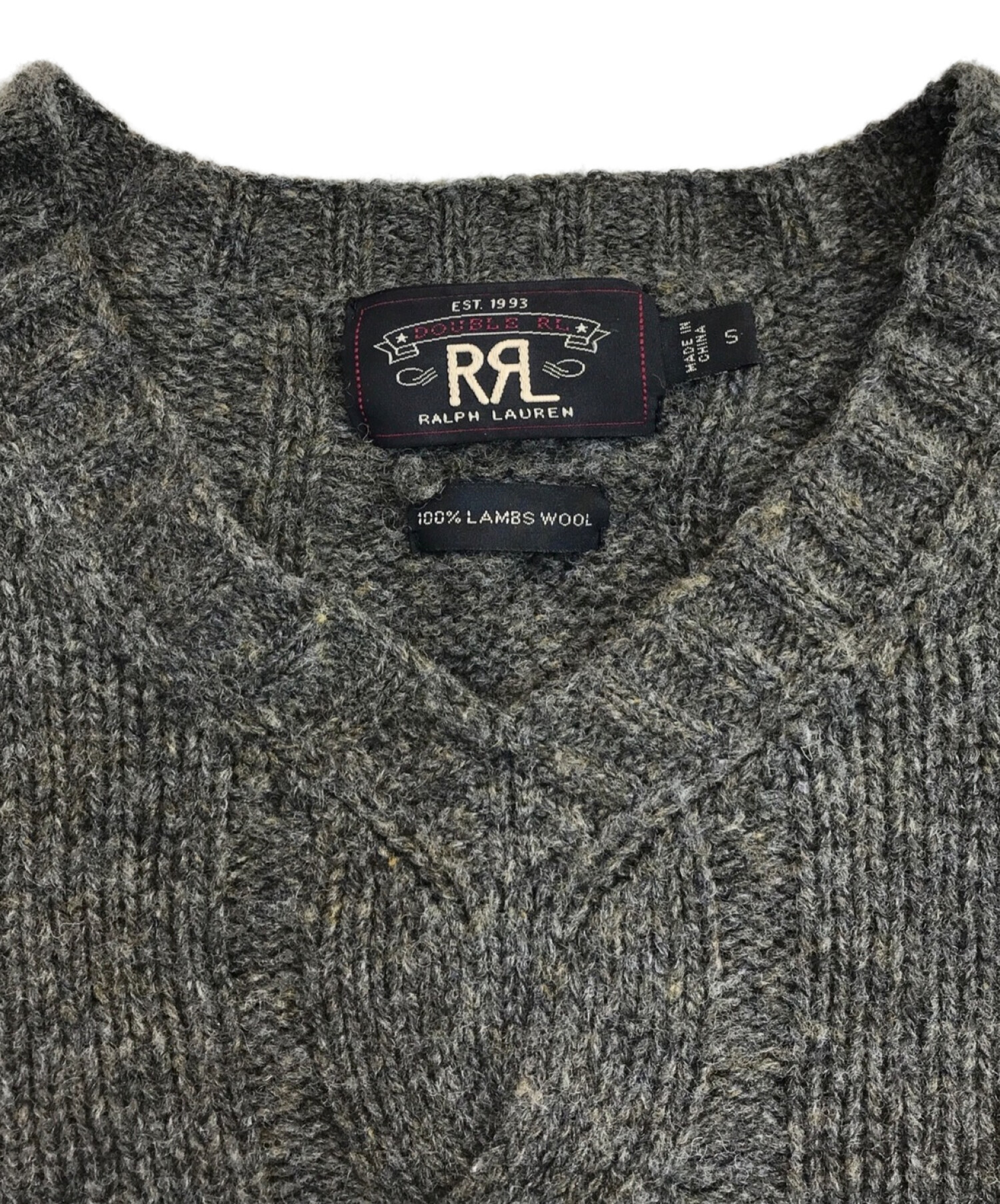 RRL (ダブルアールエル) Vネックケーブルニット グレー サイズ:S