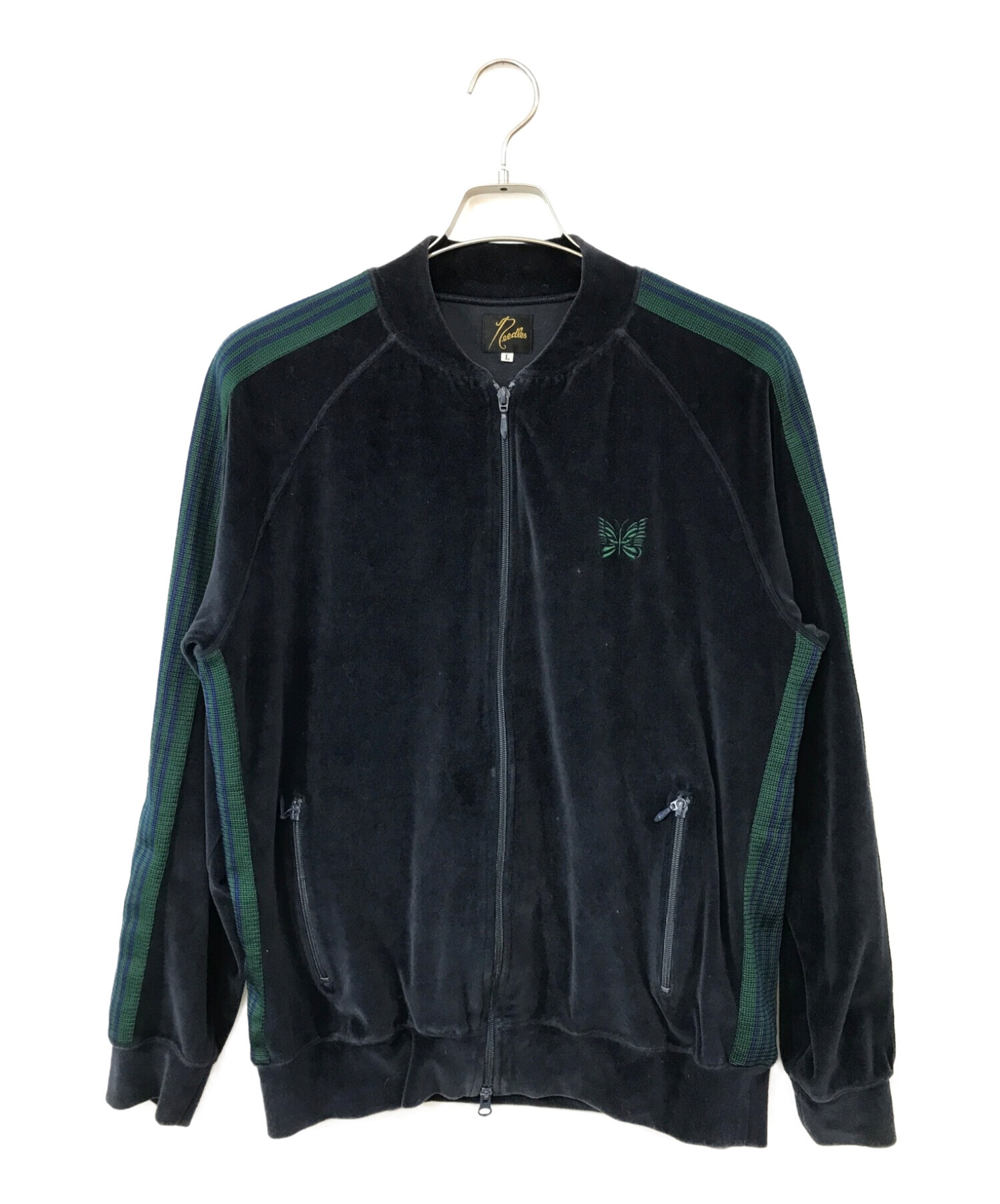 Needles (ニードルス) Velour Rib Collar Track Jacket ネイビー×グリーン サイズ:L