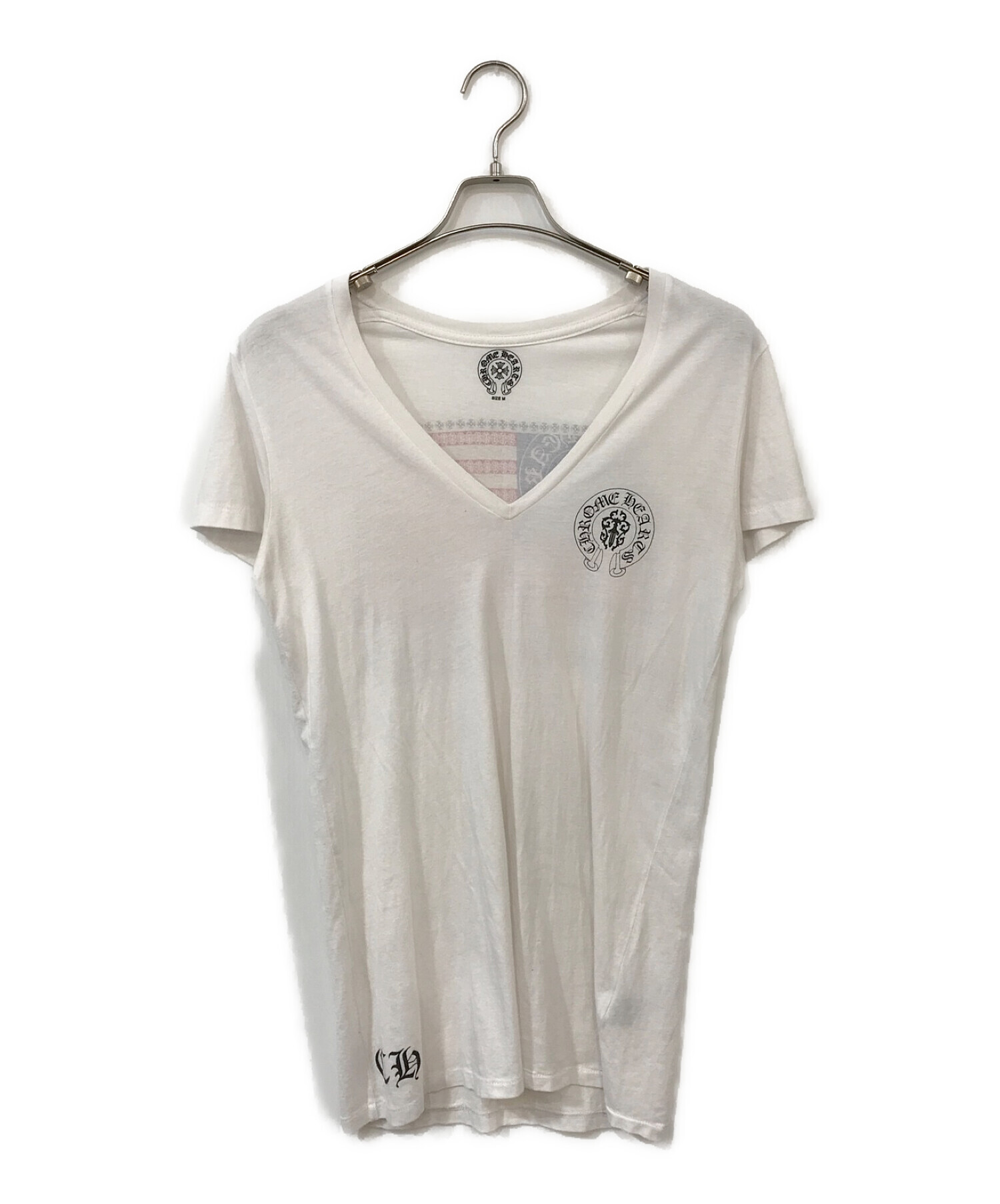 CHROME HEARTS (クロムハーツ) VネックプリントTシャツ ホワイト サイズ:M