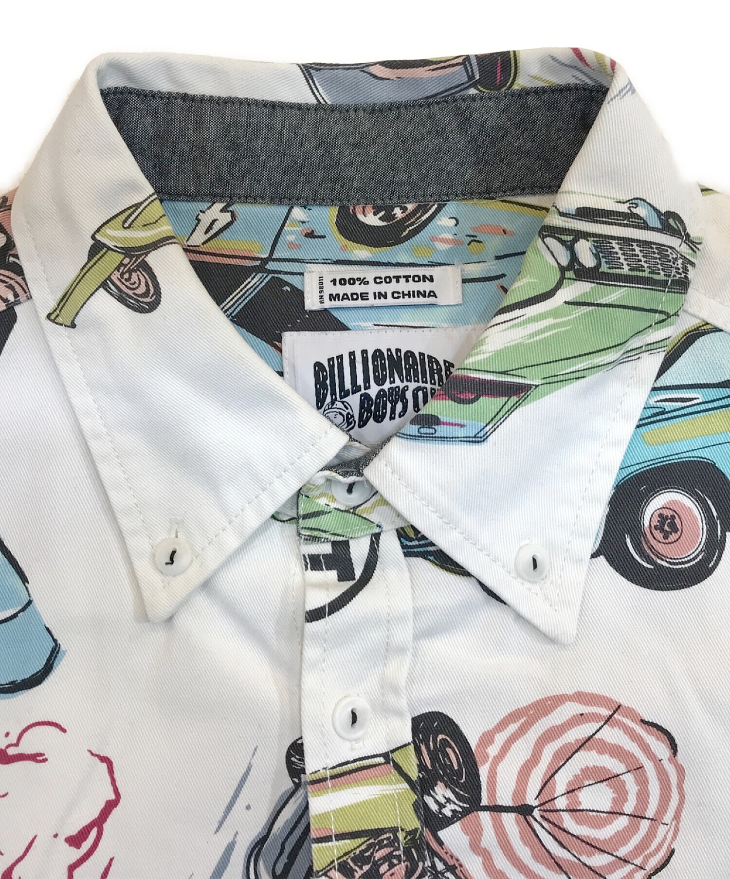 BILLIONAIRE BOYS CLUB (ビリオネアボーイズクラブ) 車柄シャツ ホワイト サイズ:XL