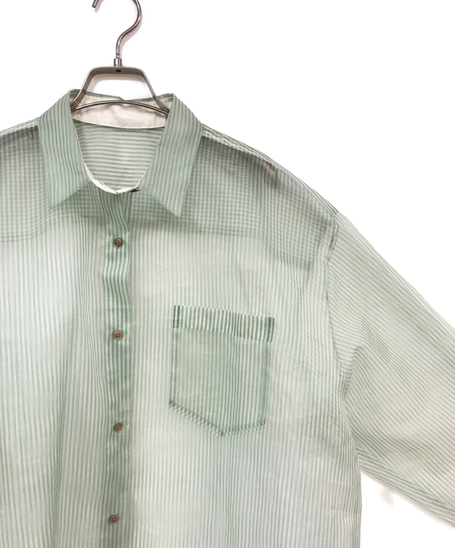 6(ROKU) BEAUTY&YOUTH (ロク ビューティーアンドユース) SUKE STRIPE SHIRT グリーン サイズ:38