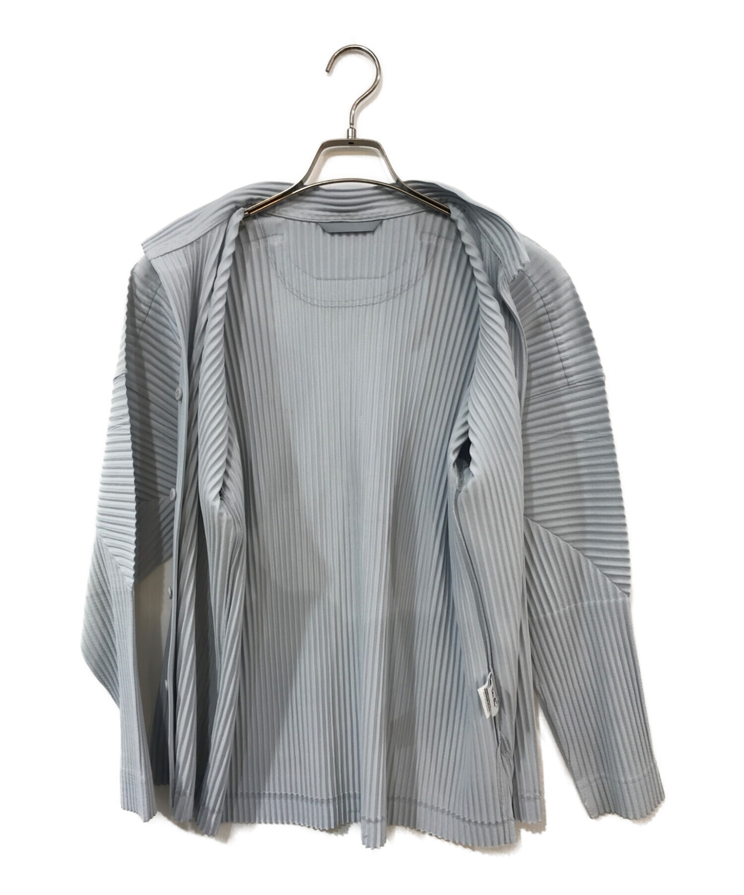 HOMME PLISSE ISSEY MIYAKE (オムプリッセ イッセイ ミヤケ) プリーツバンドカラーシャツ グレー サイズ:2