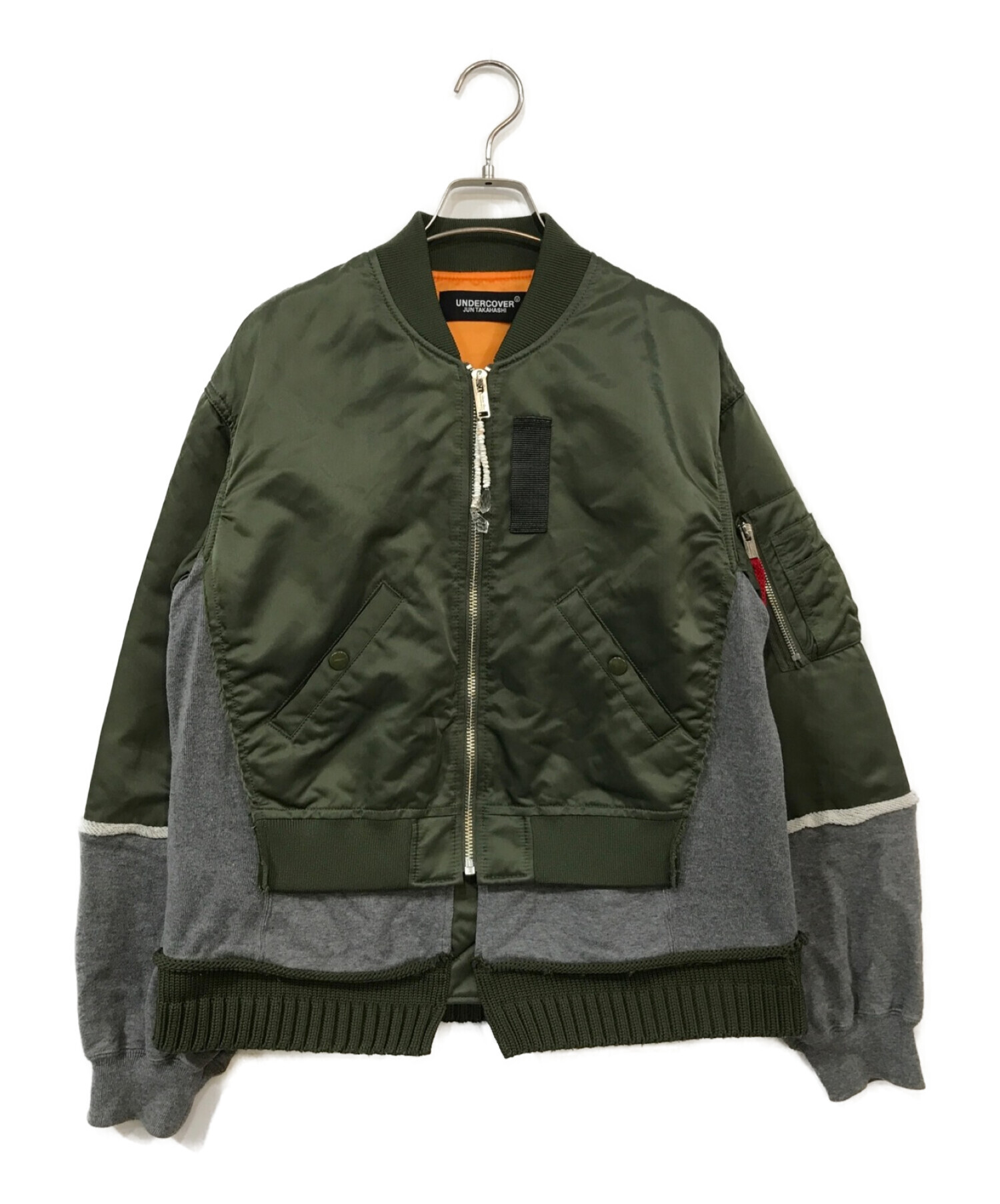 UNDERCOVER (アンダーカバー) スウェット切替裾リブMA-1ジャケット グリーン×グレー サイズ:3