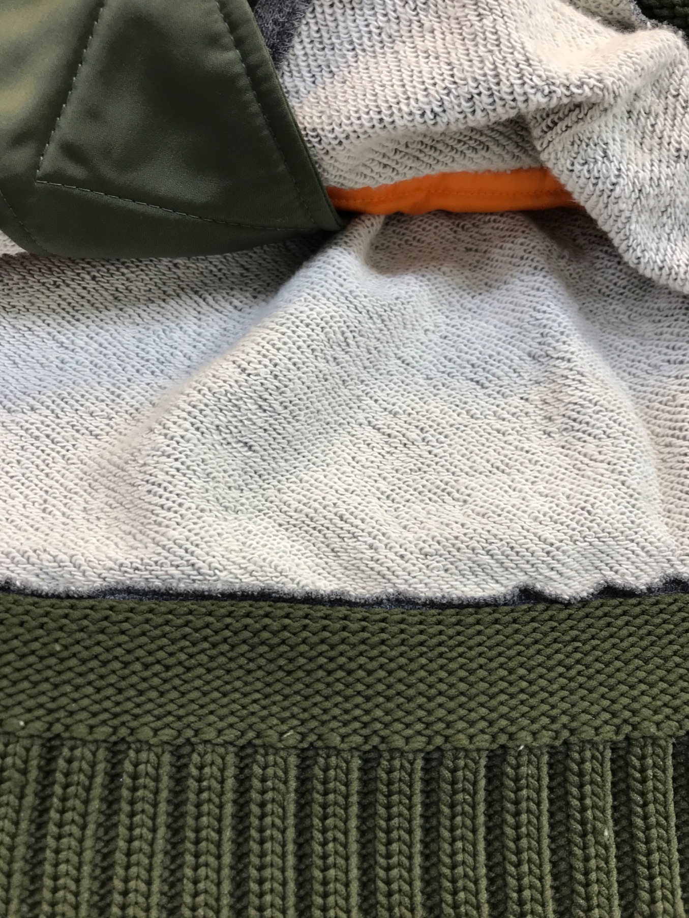 UNDERCOVER (アンダーカバー) スウェット切替裾リブMA-1ジャケット グリーン×グレー サイズ:3
