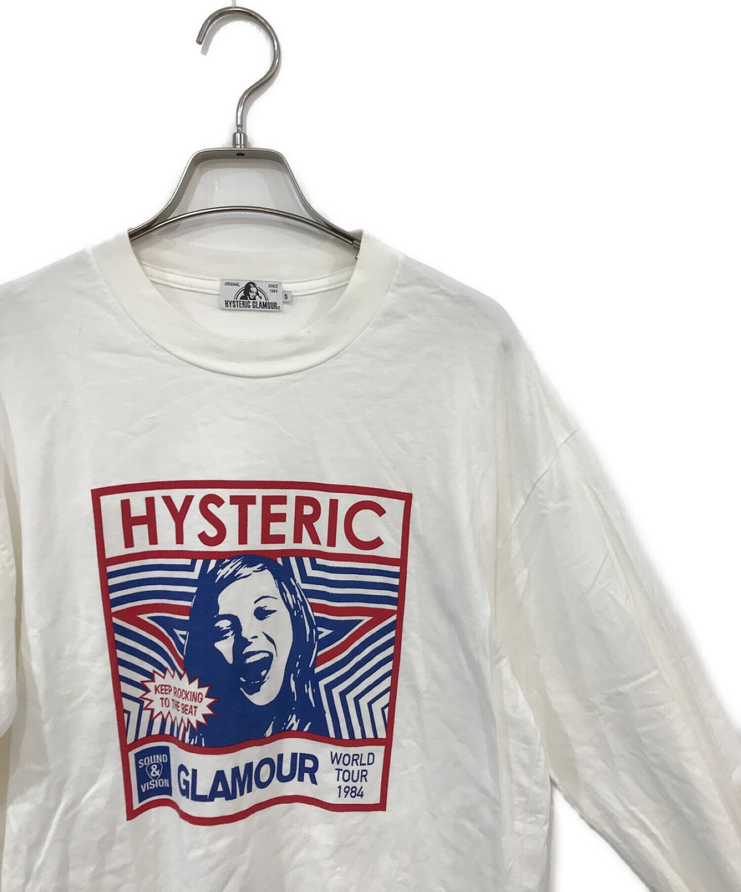 Hysteric Glamour (ヒステリックグラマー) MAKE ME SMILE リブ付Tシャツ（メイクミースマイルリブ付Tシャツ） ホワイト  サイズ:Ｓ