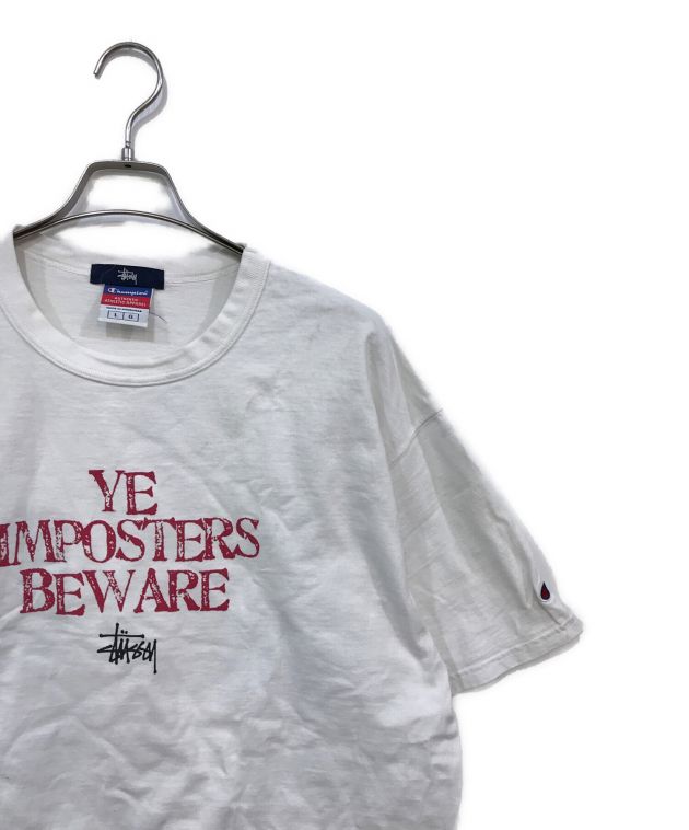 stussy (ステューシー) Champion (チャンピオン) コラボTシャツ ホワイト サイズ:L