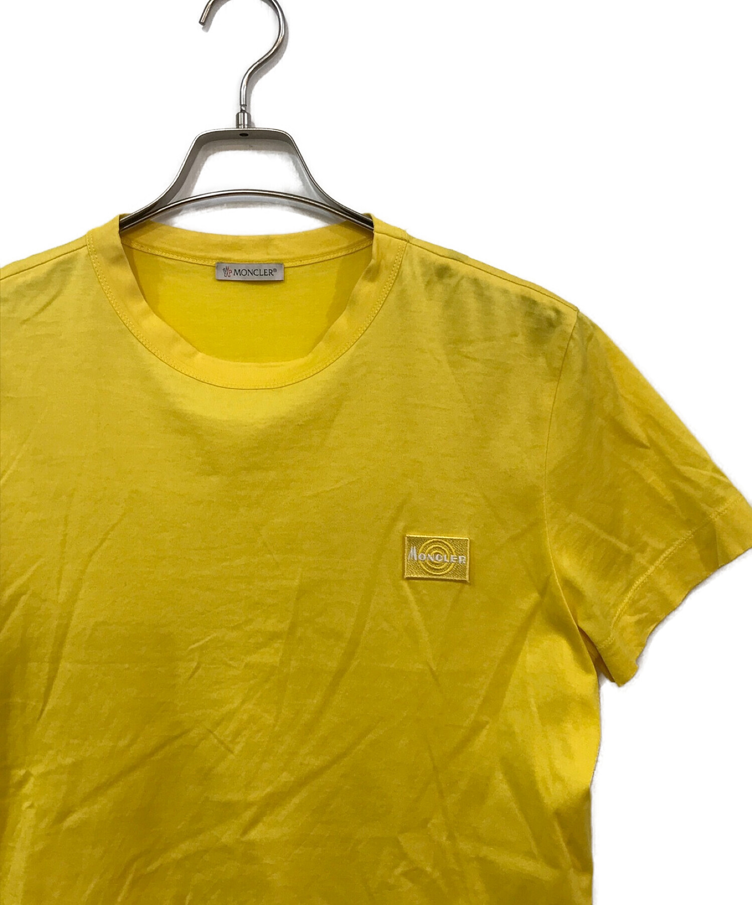 MONCLER (モンクレール) ロゴ刺繍UネックTシャツ イエロー サイズ:M
