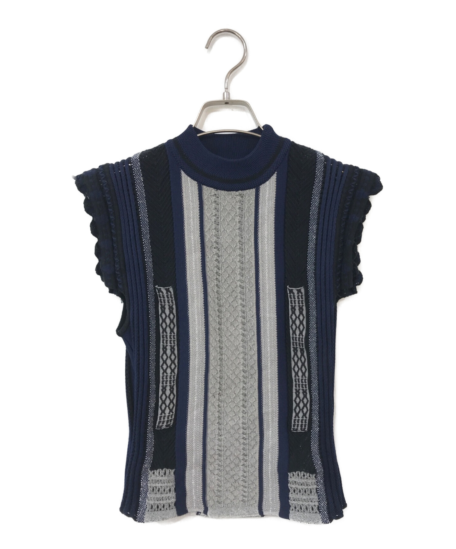 mame kurogouchi (マメクロゴウチ) Net Stripe Knit Dress ブルー サイズ:1