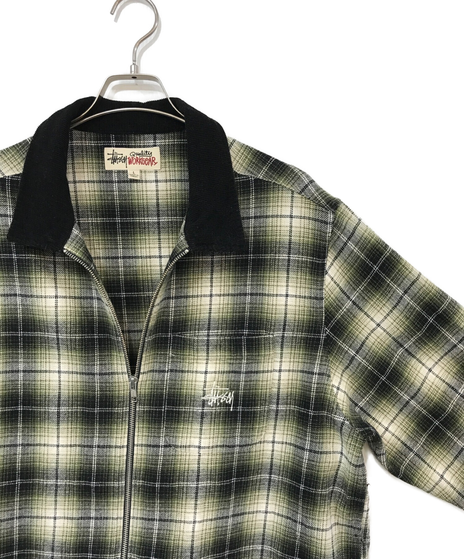 stussy (ステューシー) FRANK PLAID ZIP SHIRT グリーン サイズ:L