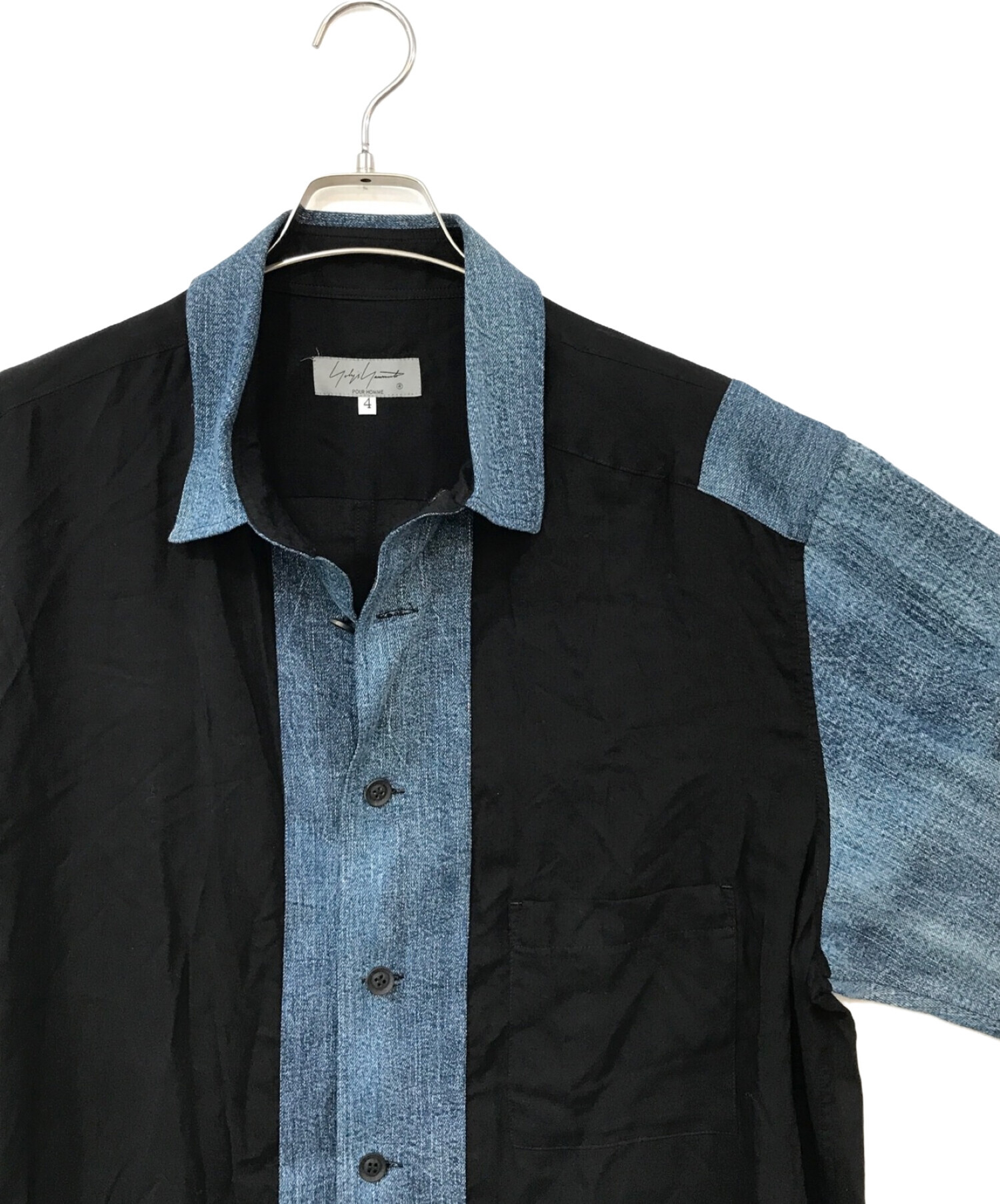 中古・古着通販】Yohji Yamamoto pour homme (ヨウジヤマモト プールオム) デニム切替 変形 シャツ ブラック×ブルー  サイズ:4｜ブランド・古着通販 トレファク公式【TREFAC FASHION】スマホサイト