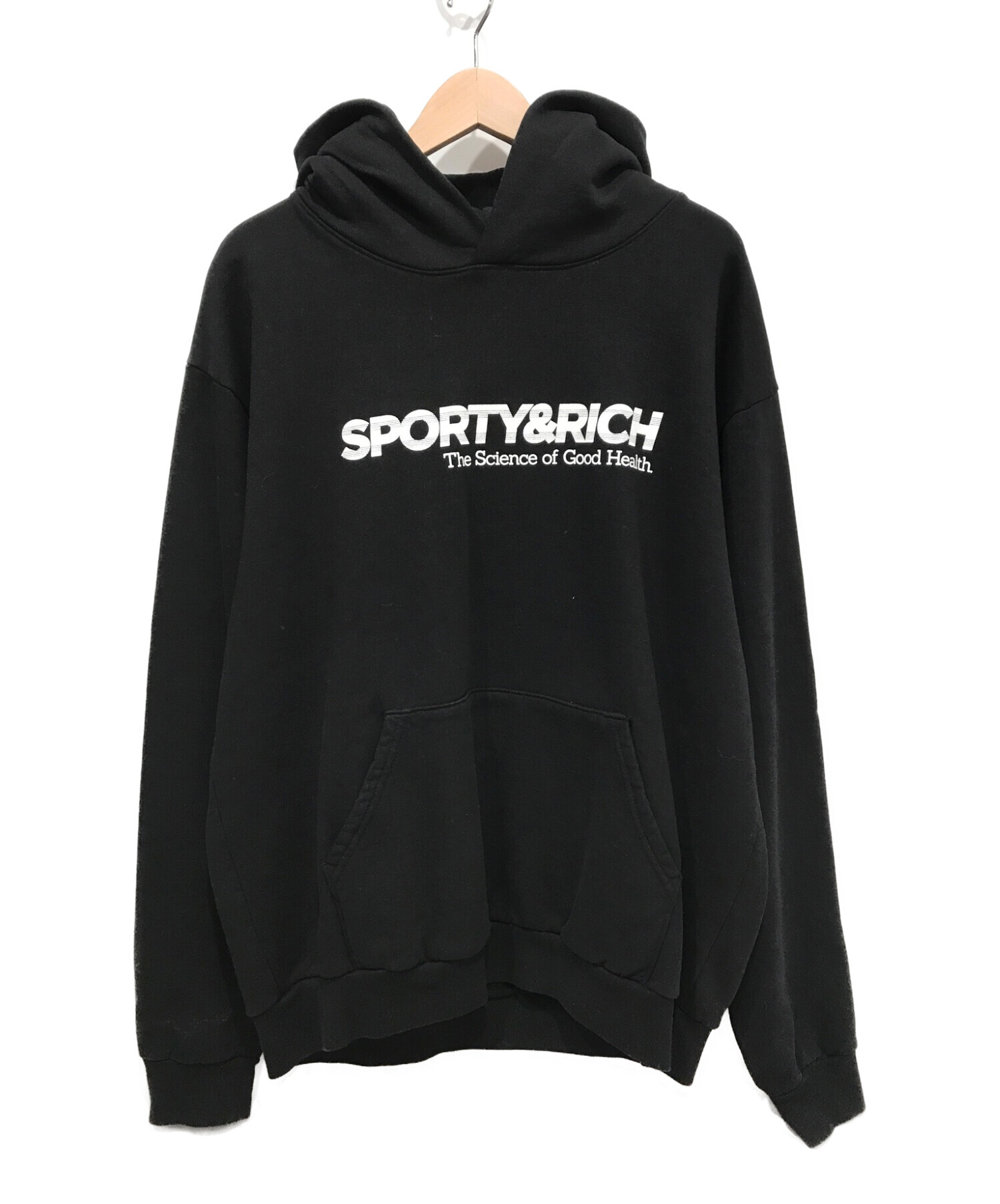 sporty&rich (スポーティアンドリッチ) プルオーバーパーカー ブラック サイズ:L