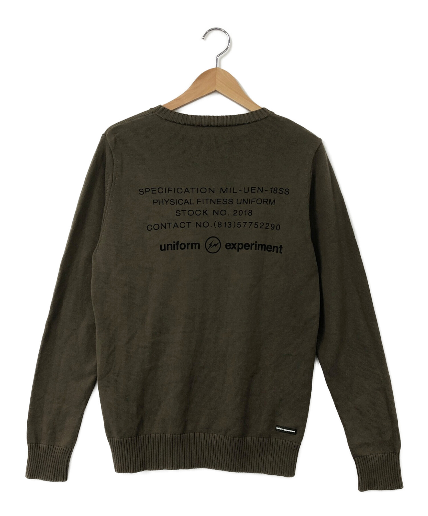 uniform experiment (ユニフォームエクスペリメント) UEN PHYSICAL FITNESS CREW NECK KNIT カーキ  サイズ:S