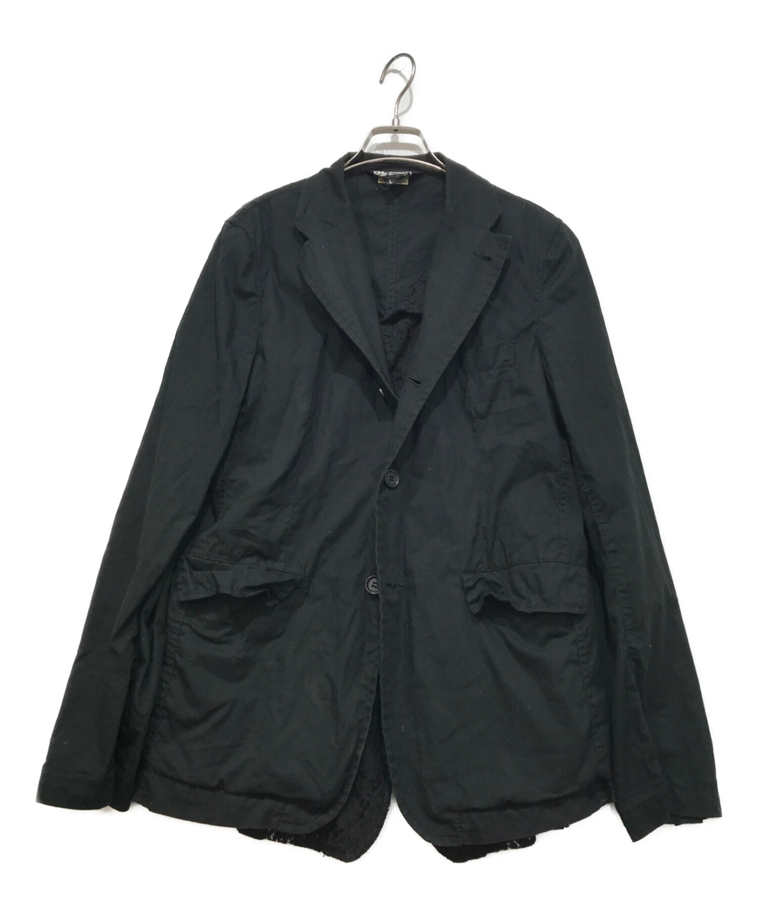 BLACK COMME des GARCONS (ブラックコムデギャルソン) レース付きカバーオール ブラック サイズ:L