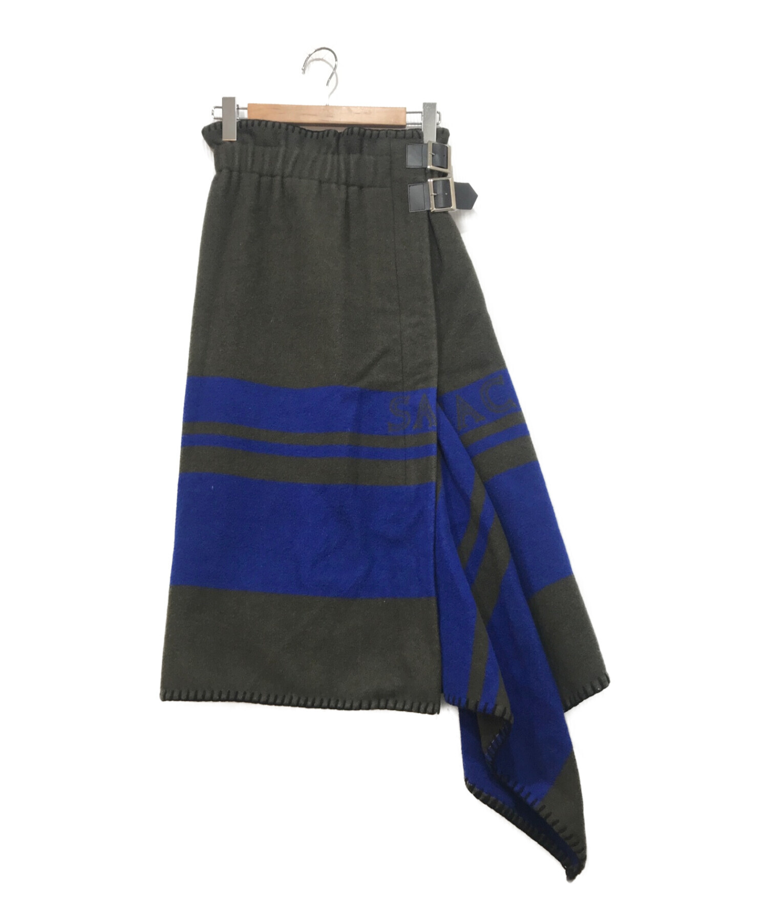 sacai (サカイ) ロゴデザインブランケットスカート オリーブ サイズ:2
