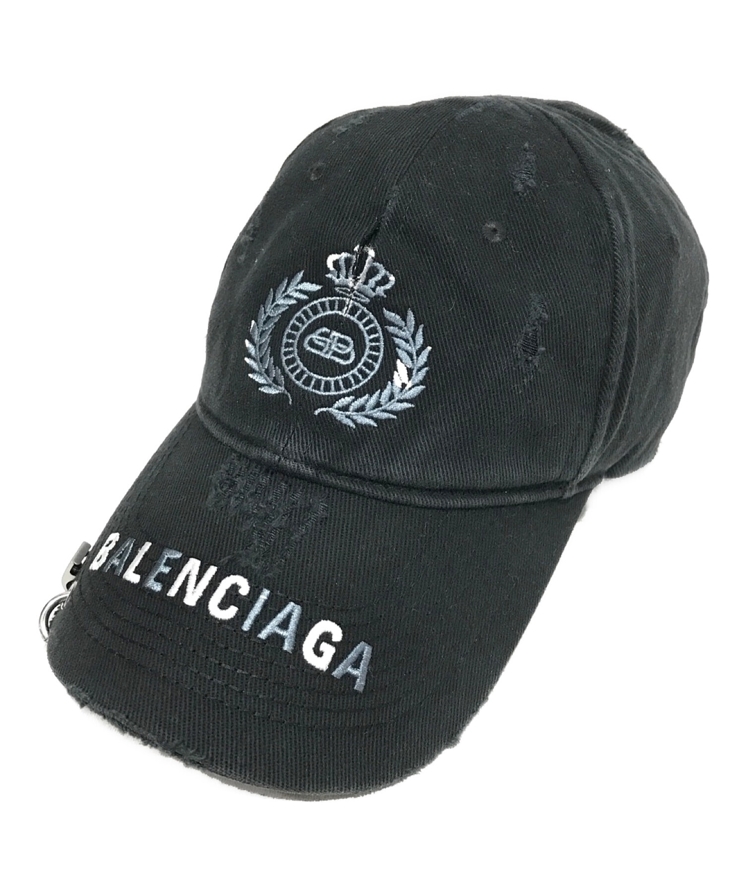 BALENCIAGA (バレンシアガ) デストロイピアシングロゴキャップ ブラック サイズ:L