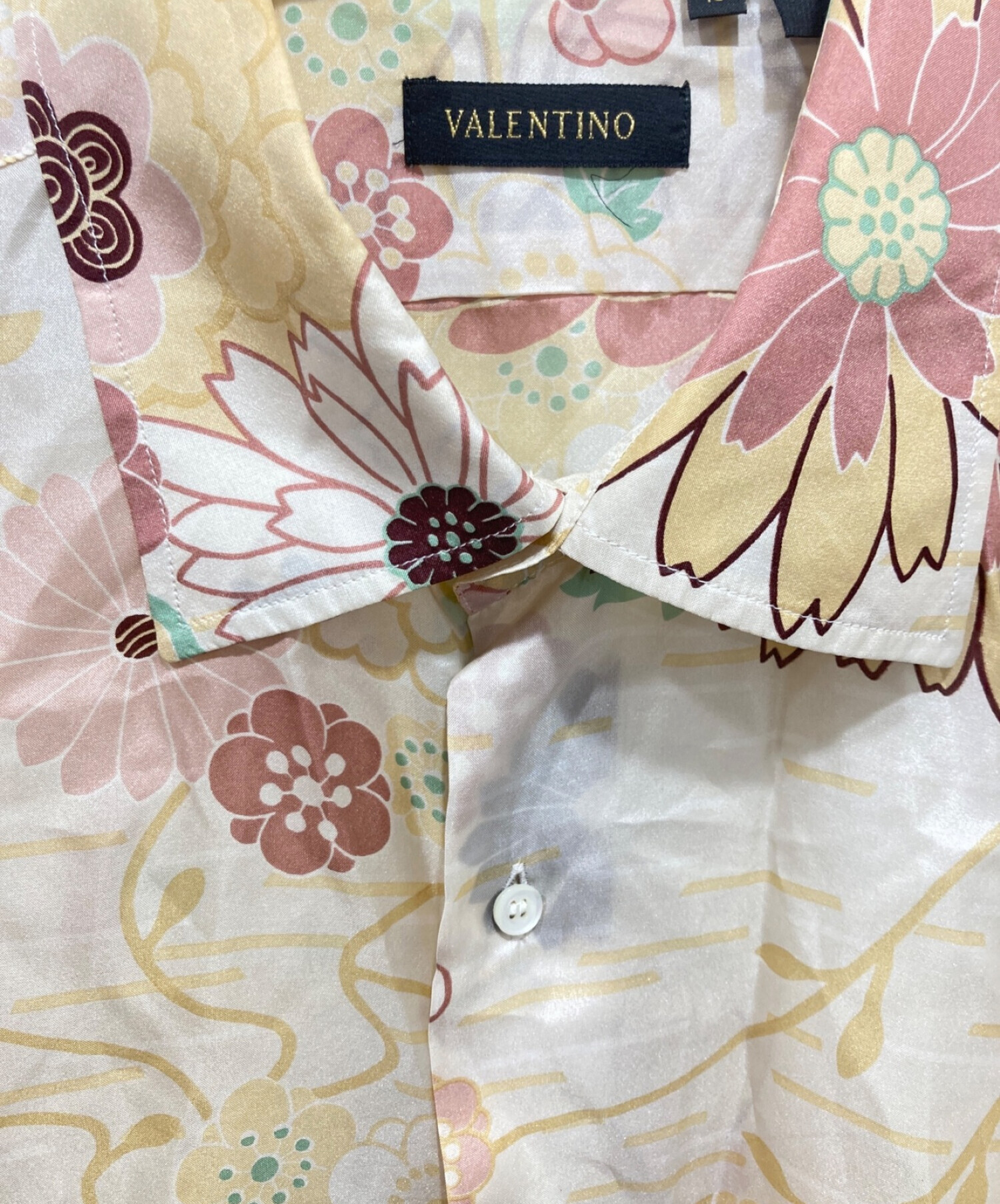 ヴァレンティノ スポーツ シルク ロゴ刺繍 長袖 シャツ 50 グレー系 VALENTINO SPORT 絹 メンズ   【R221108】