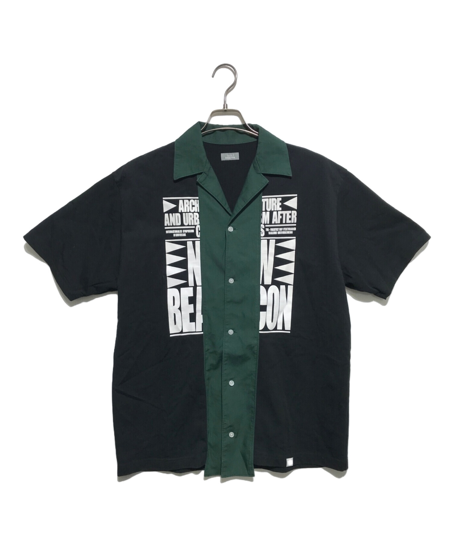 kolor/BEACON (カラービーコン) 半袖切替シャツ ブラック×グリーン サイズ:2