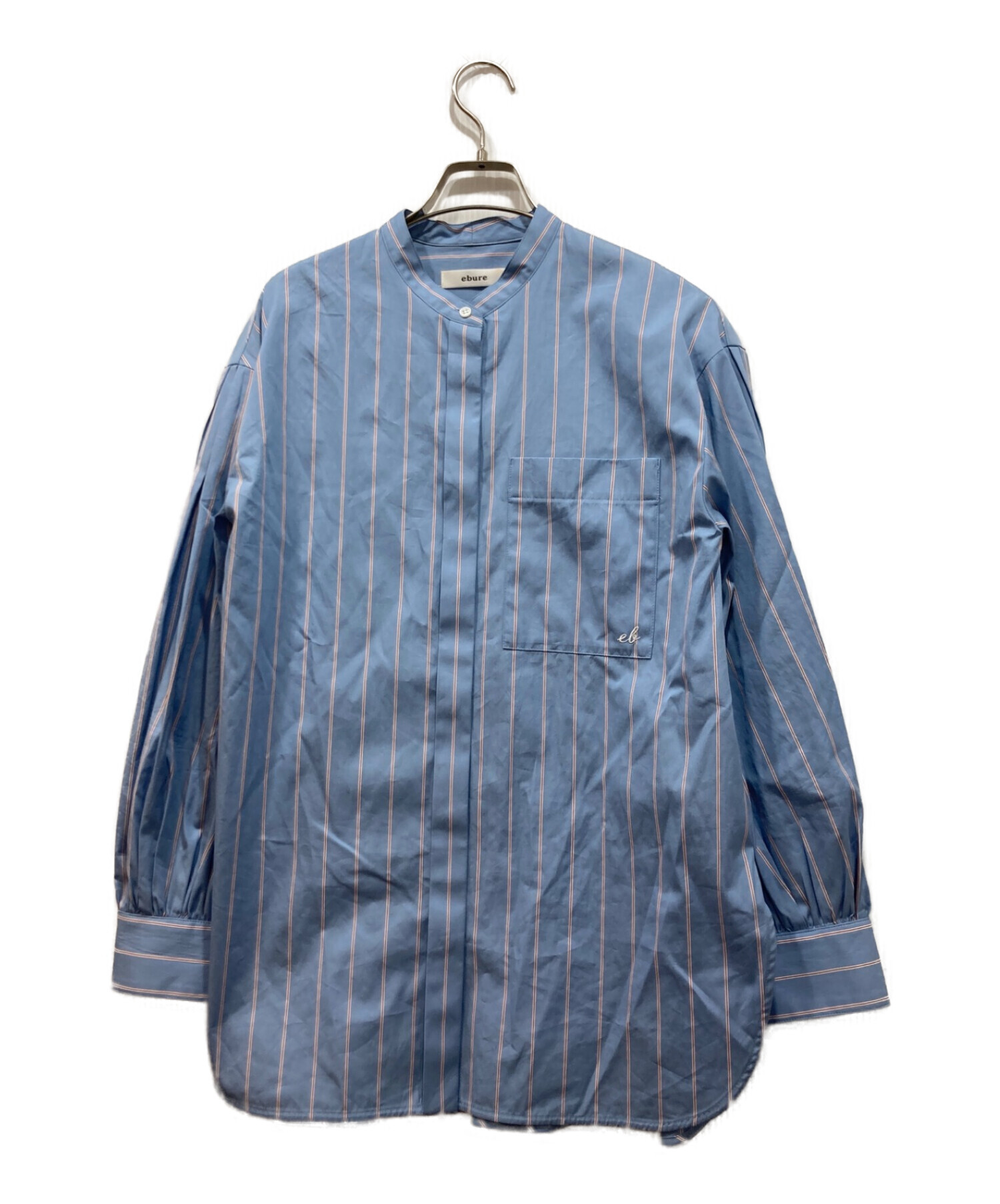 ebure (エブール) コットンストライプバンドカラーシャツ ブルー サイズ:36