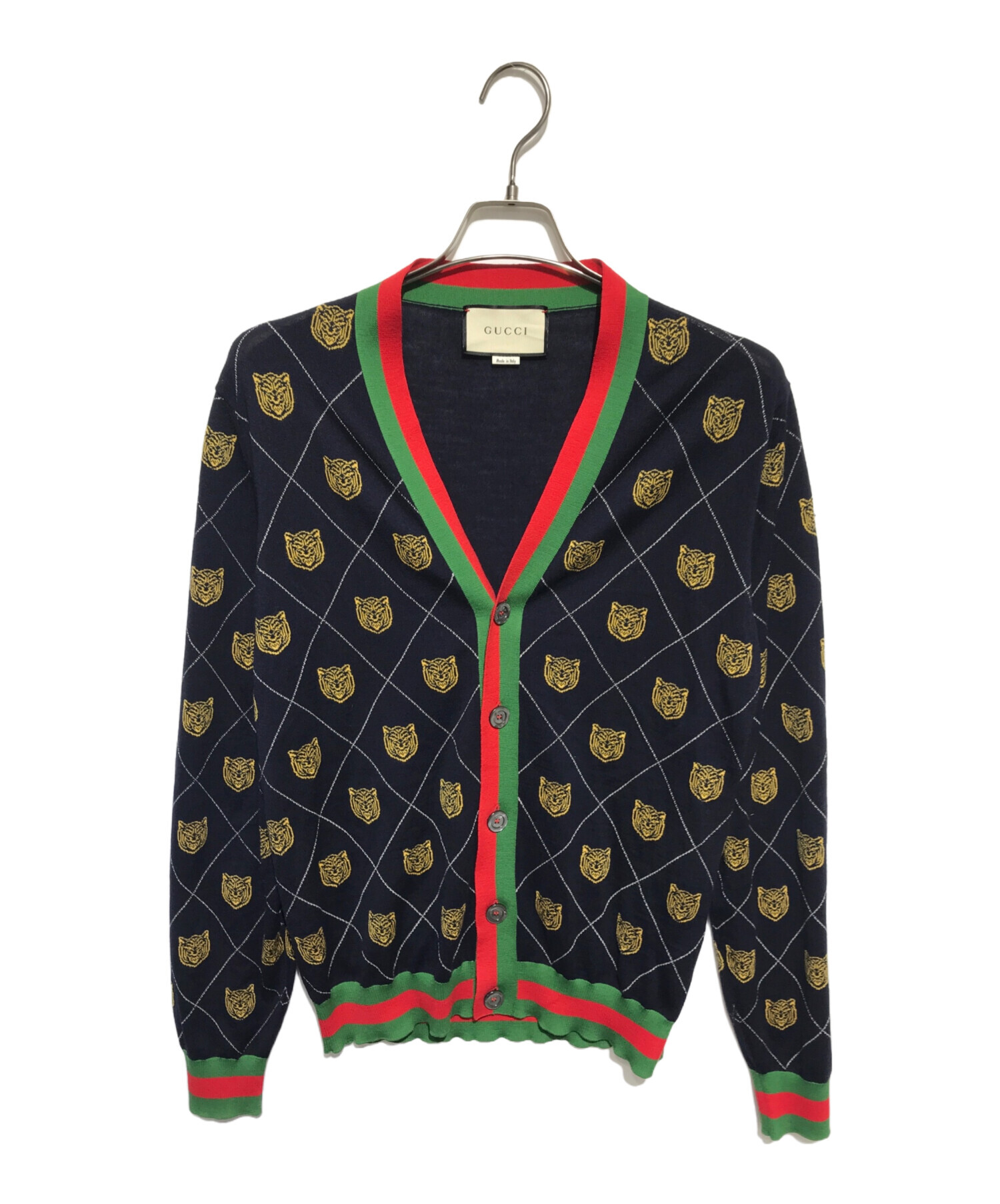 中古・古着通販】GUCCI (グッチ) タイガー柄Vネックジャガードカーディガン ブラック サイズ:L｜ブランド・古着通販  トレファク公式【TREFAC FASHION】スマホサイト