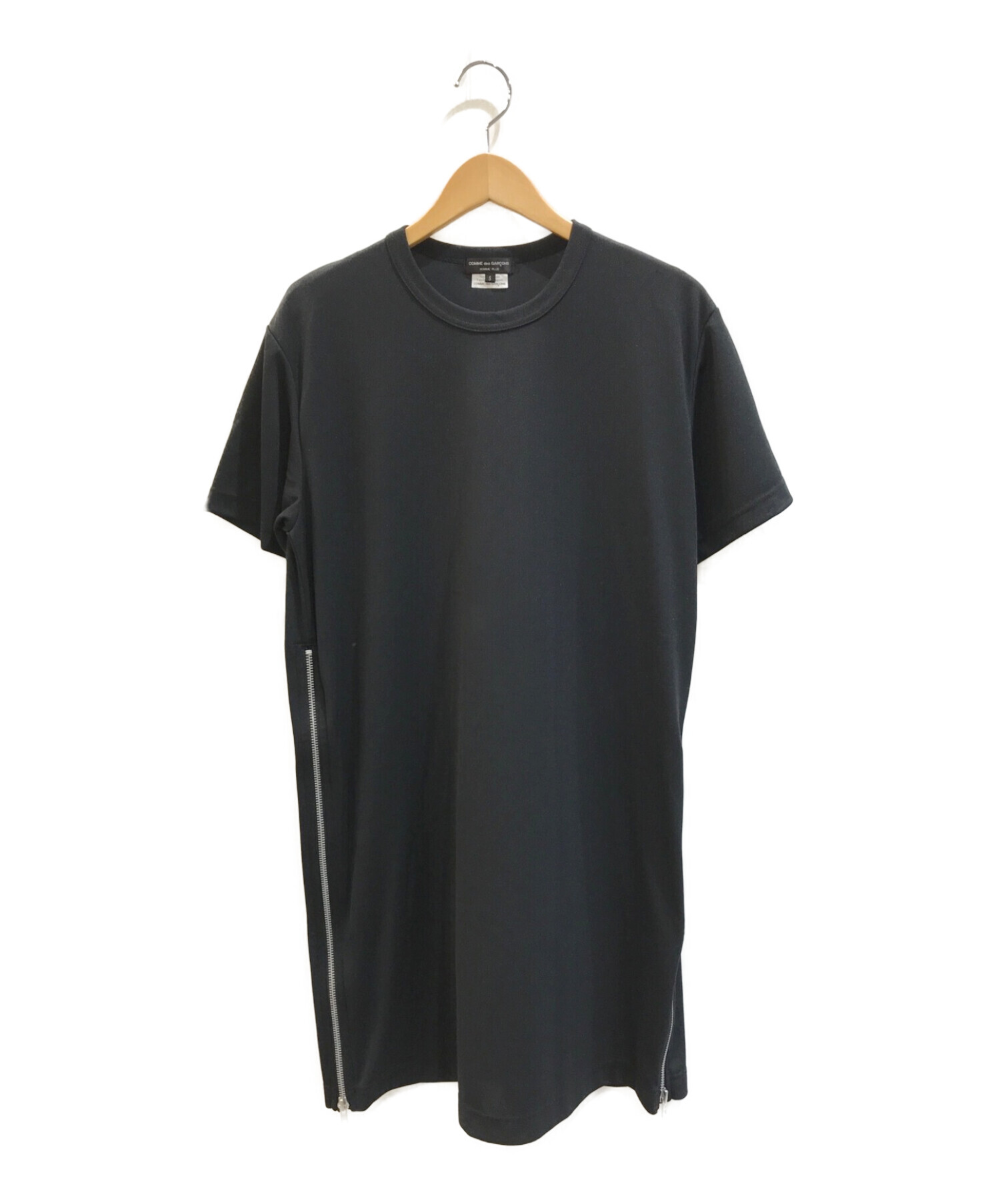 COMME des GARCONS HOMME PLUS (コムデギャルソンオムプリュス) サイドジップロングTシャツ ブラック サイズ:S