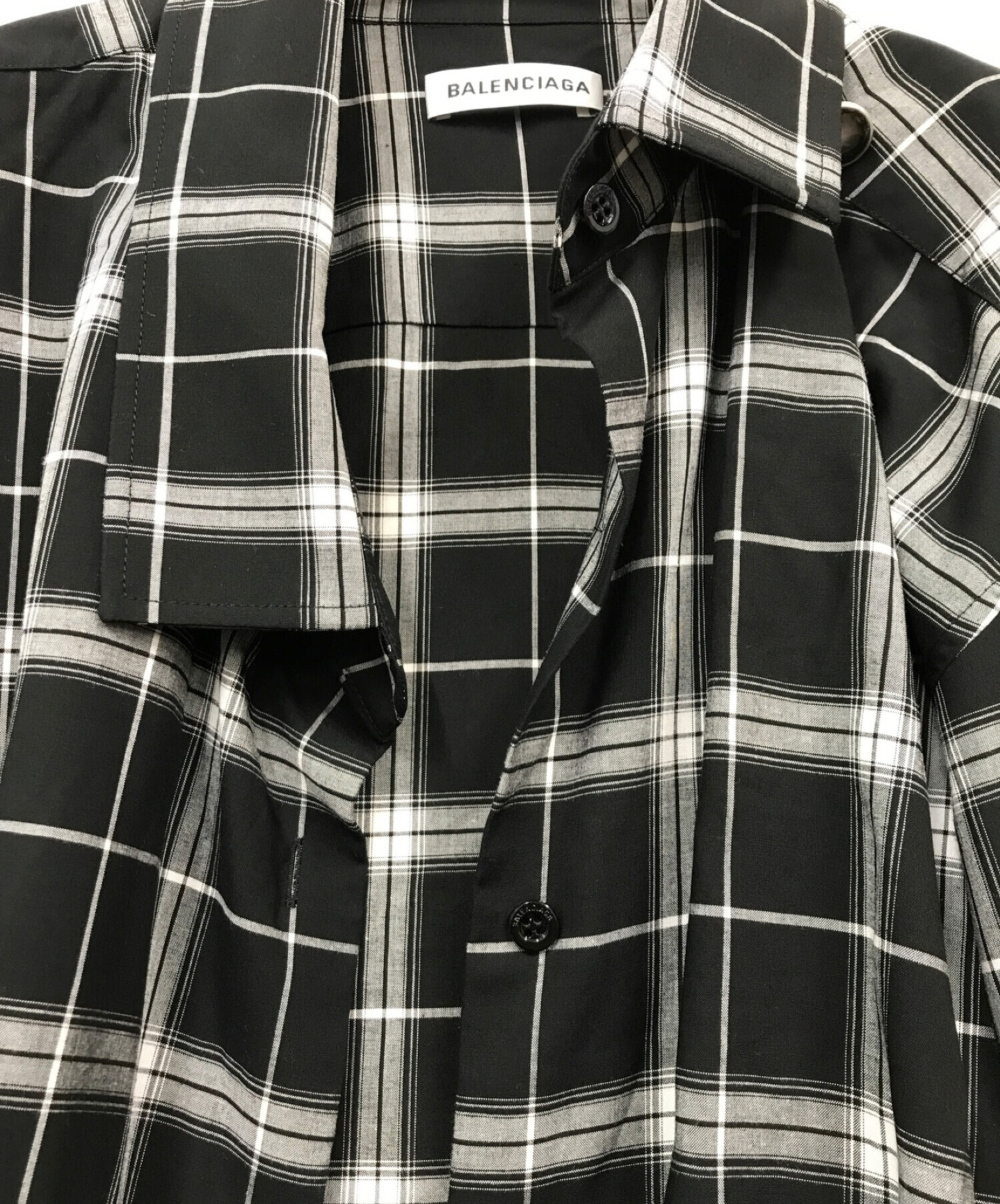 BALENCIAGA (バレンシアガ) アシンメトリーチェックシャツ ブラック サイズ:34 未使用品