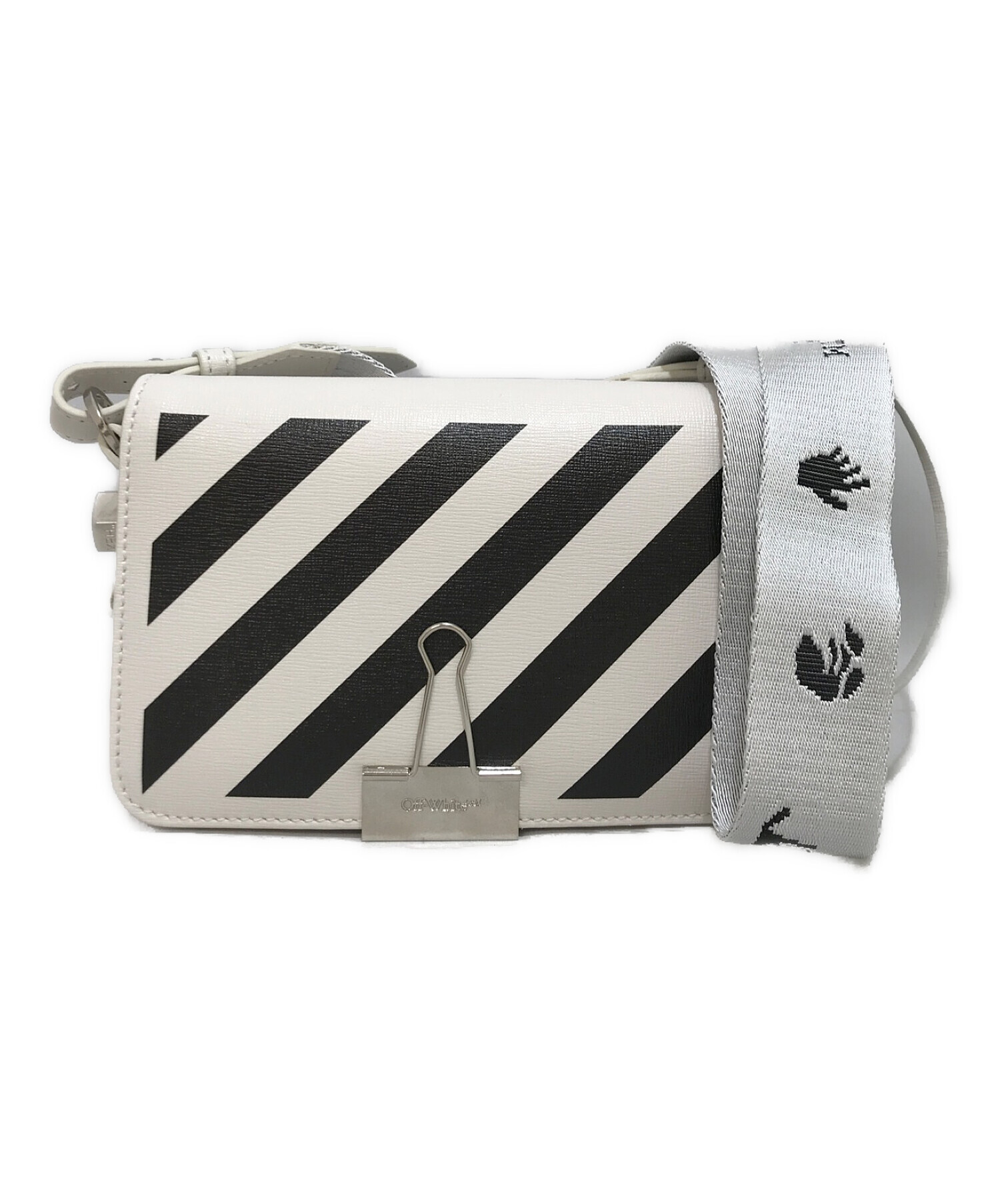 OFFWHITE (オフホワイト) Diagonal Binder Clip mini leather crossbody bag ホワイト