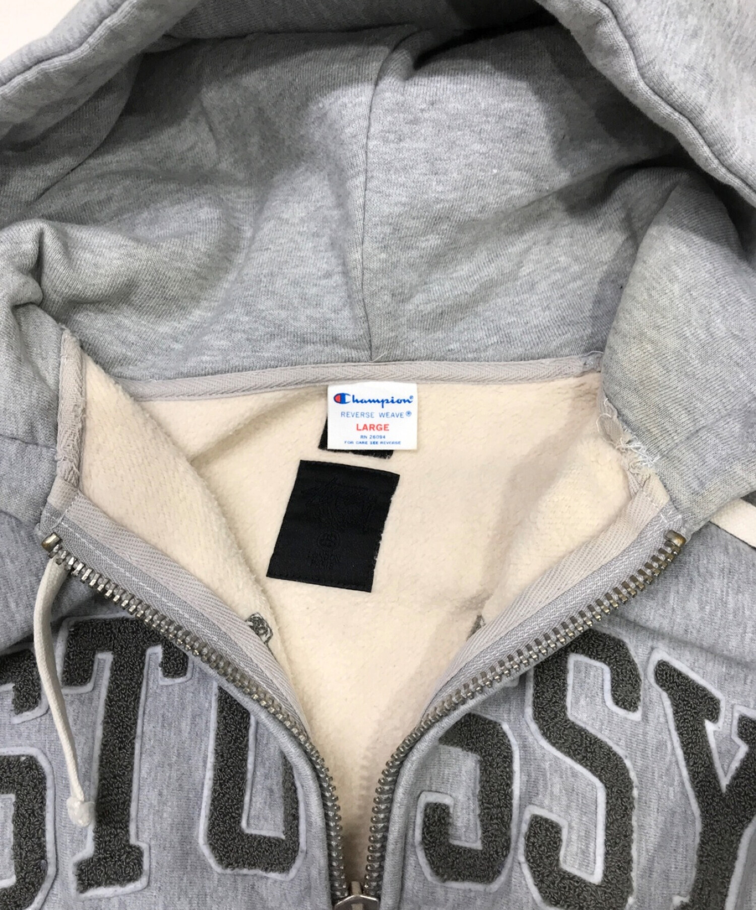 STUSSY (ステューシー) Champion REVERSE WEAVE (チャンピオンリバースウィーブ) GORE WINDSTOPPER  ZIP UP PARKER グレー サイズ:L