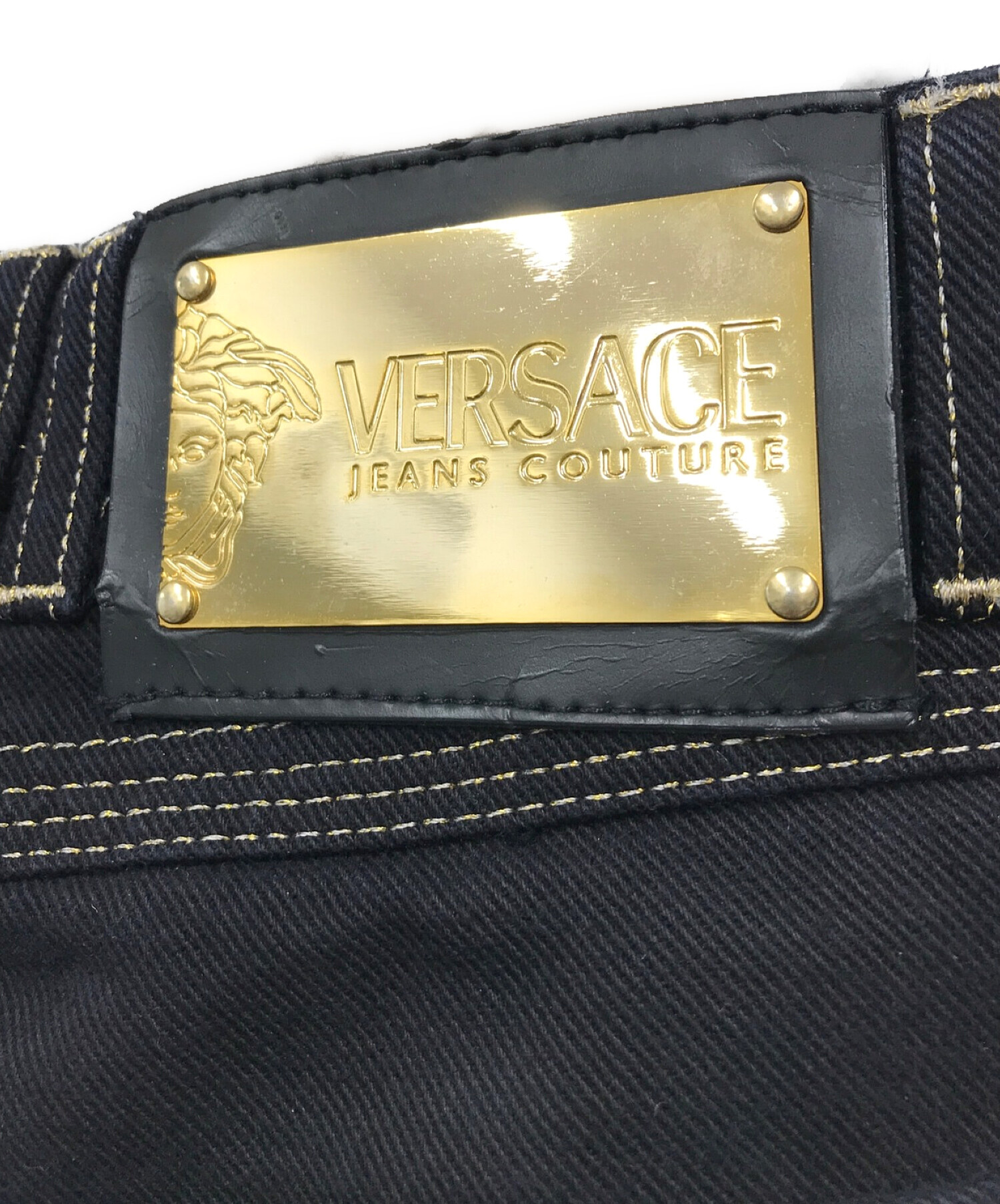 VERSACE JEANS COUTURE (ヴェルサーチ ジーンズクチュール) メデューサプレートパンツ ブラック サイズ:81cm(w32)