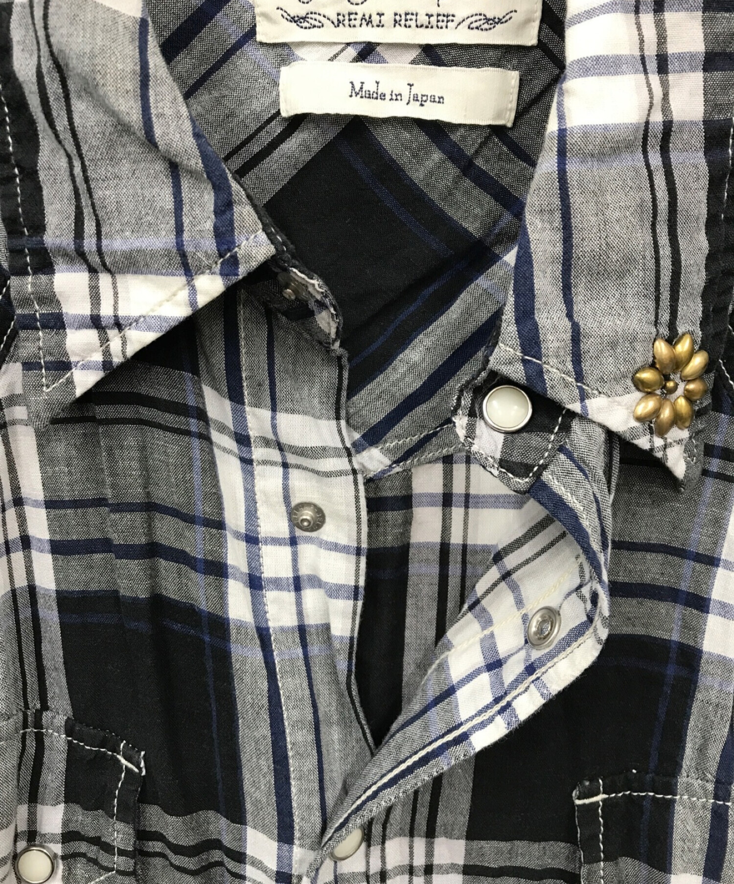 特価正規店未使用　レミレリーフ　チェックシャツ　Ｓサイズ　ブルー シャツ/ブラウス(長袖/七分)
