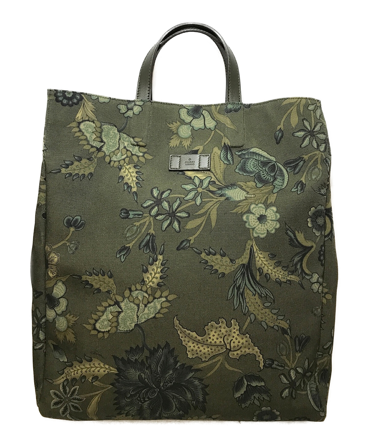 GUCCI (グッチ) Floral Fabric Top Handle Tote Bag（フローラル パブリック トップ ハンドル トートバッグ）  オリーブ