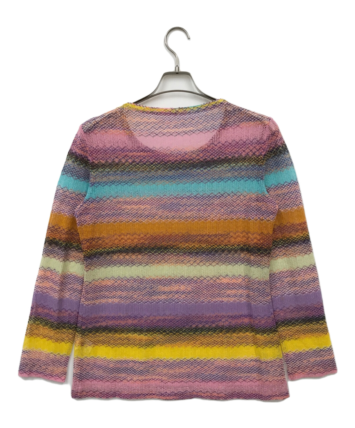 中古】ミッソーニ MISSONI ボーダーニット カットソー 薄手 ボートネック 長袖 71 XL マルチカラー /FT □