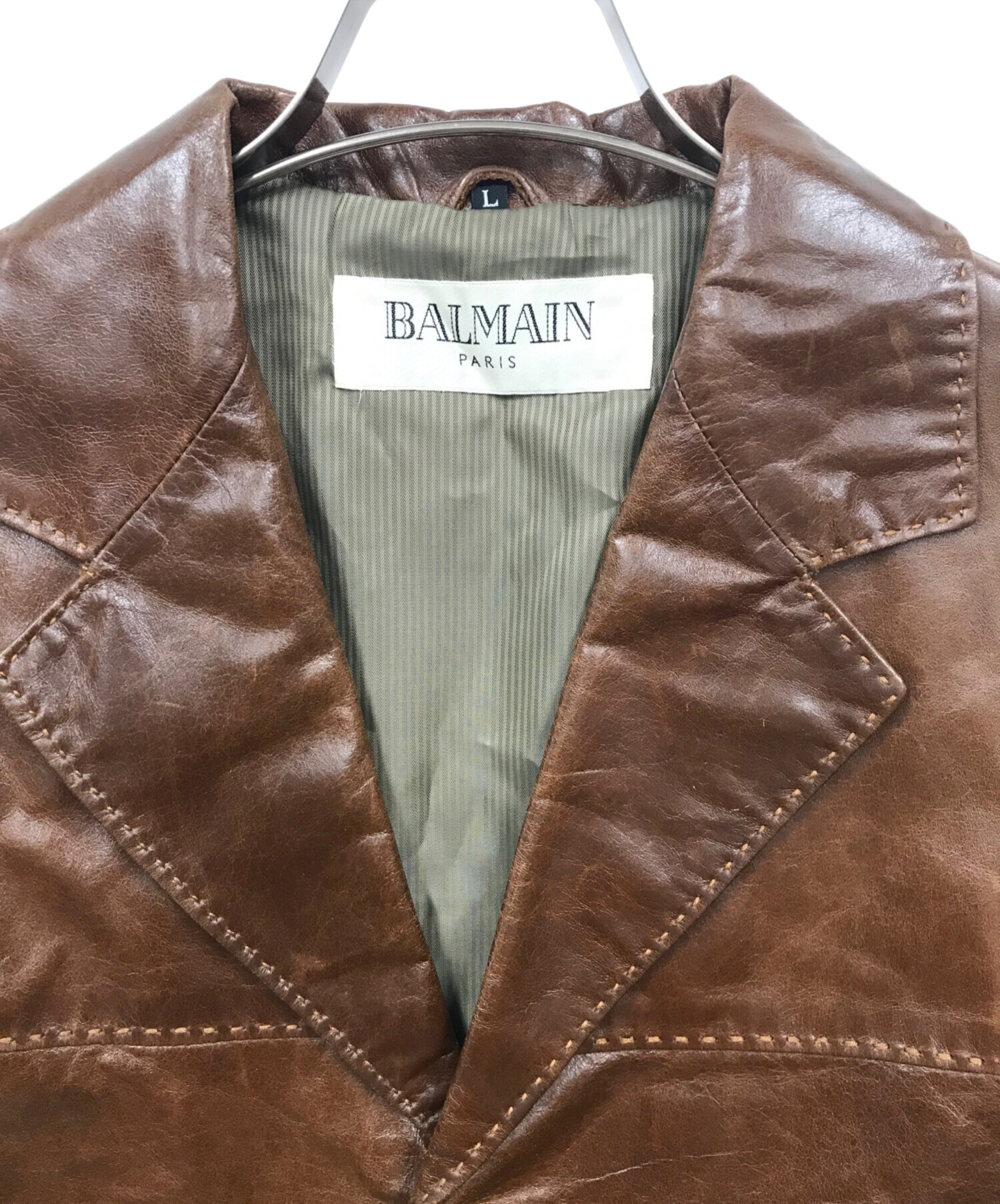 中古・古着通販】BALMAIN (バルマン) レザーテーラードジャケット ブラウン サイズ:L｜ブランド・古着通販 トレファク公式【TREFAC  FASHION】スマホサイト