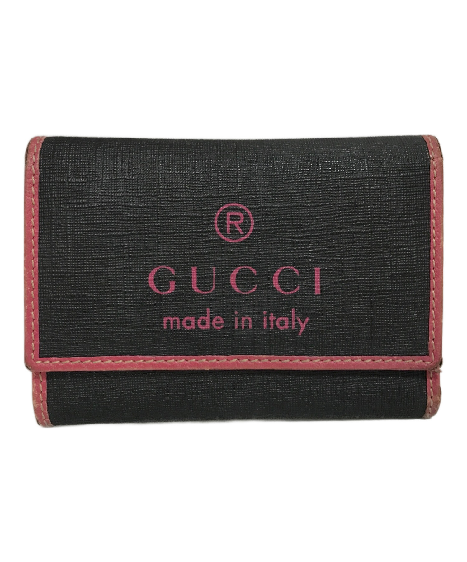 中古・古着通販】GUCCI (グッチ) ロゴモチーフ3つ折り財布 ブラック×ピンク｜ブランド・古着通販 トレファク公式【TREFAC  FASHION】スマホサイト