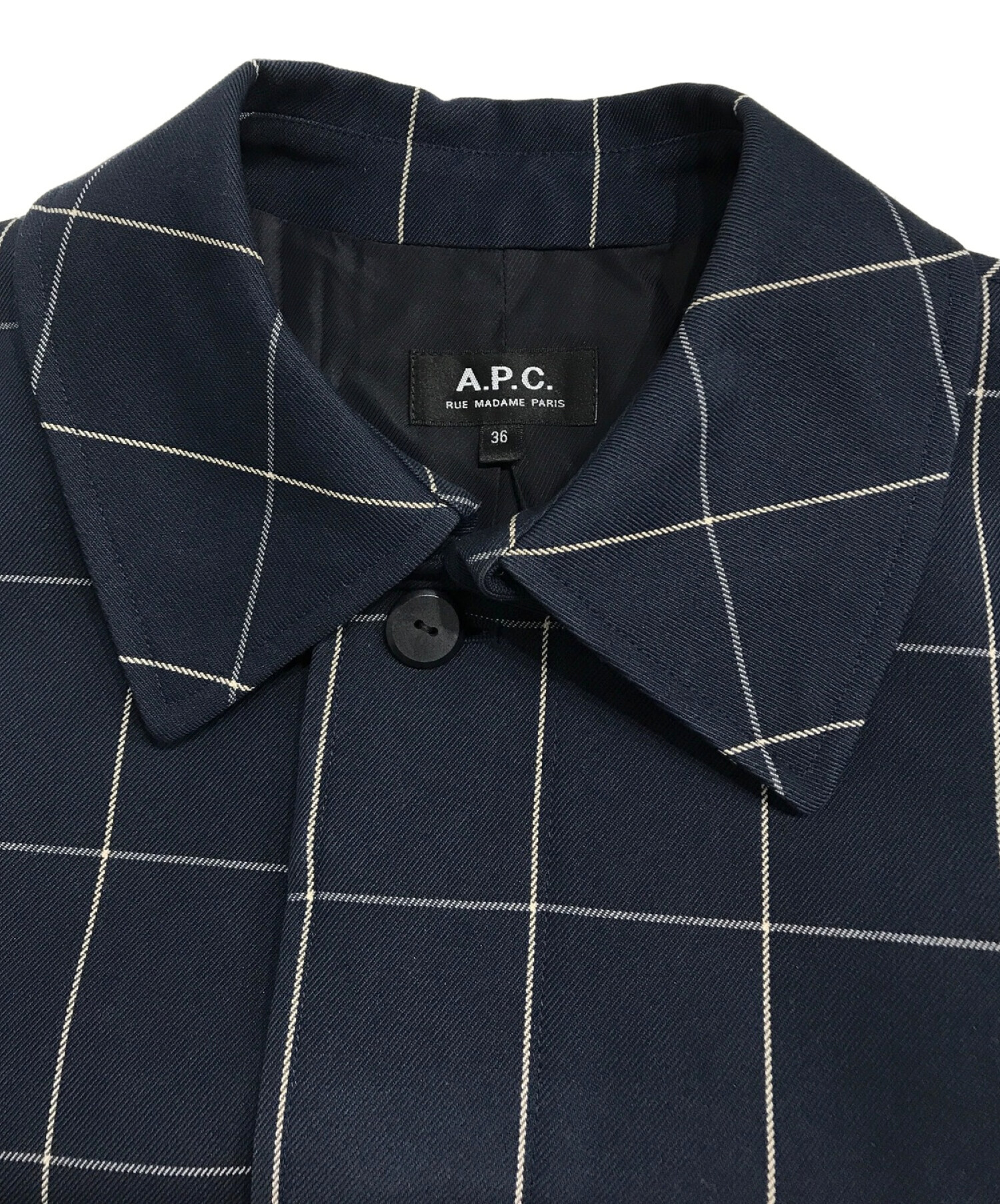 A.P.C. (アーペーセー) ウィンドウペンチェックステンカラーコート ネイビー サイズ:36