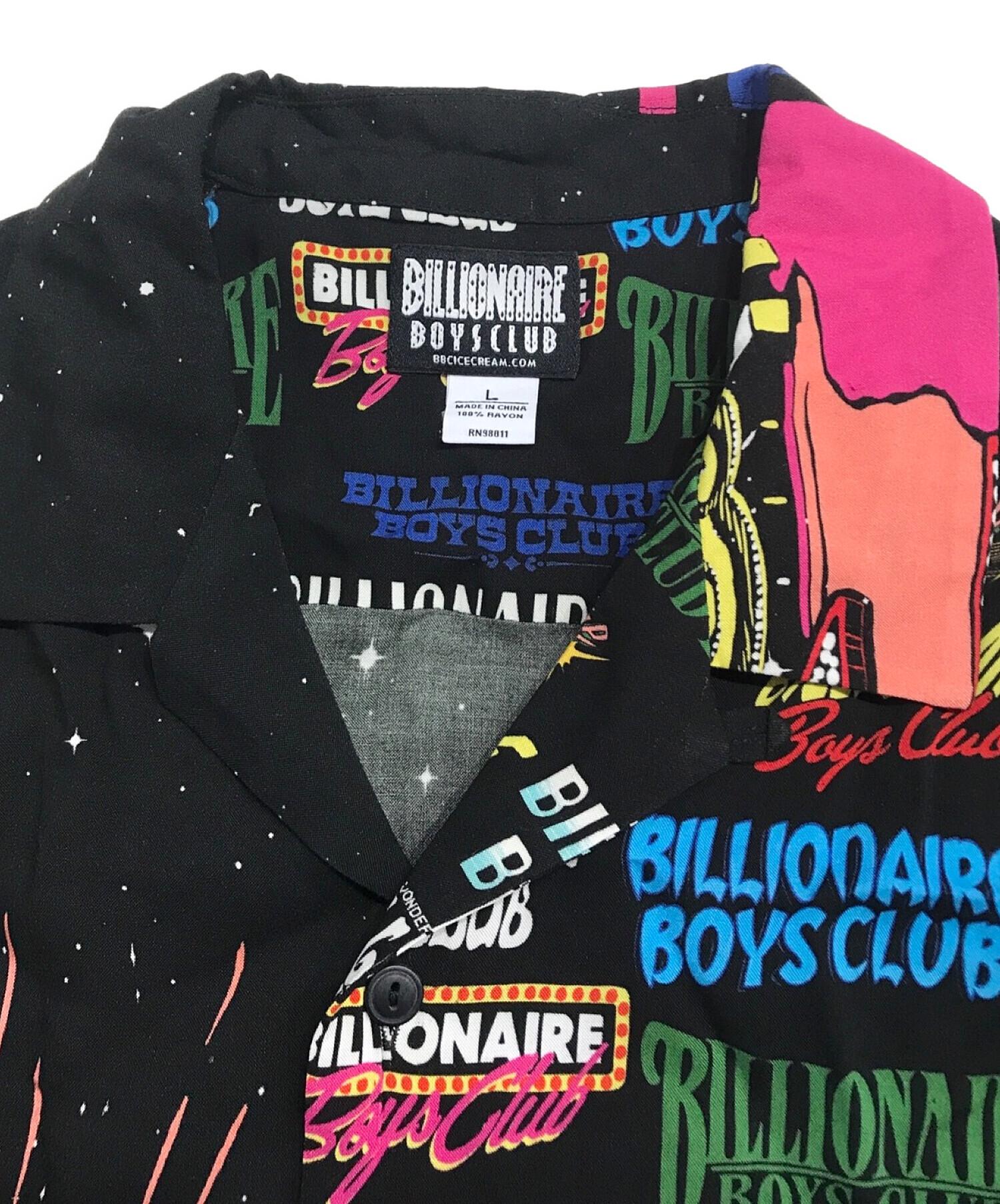 BILLIONAIRE BOYS CLUB (ビリオネアボーイズクラブ) プリントオープンカラーアロハシャツ ブラック×マルチカラー サイズ:L