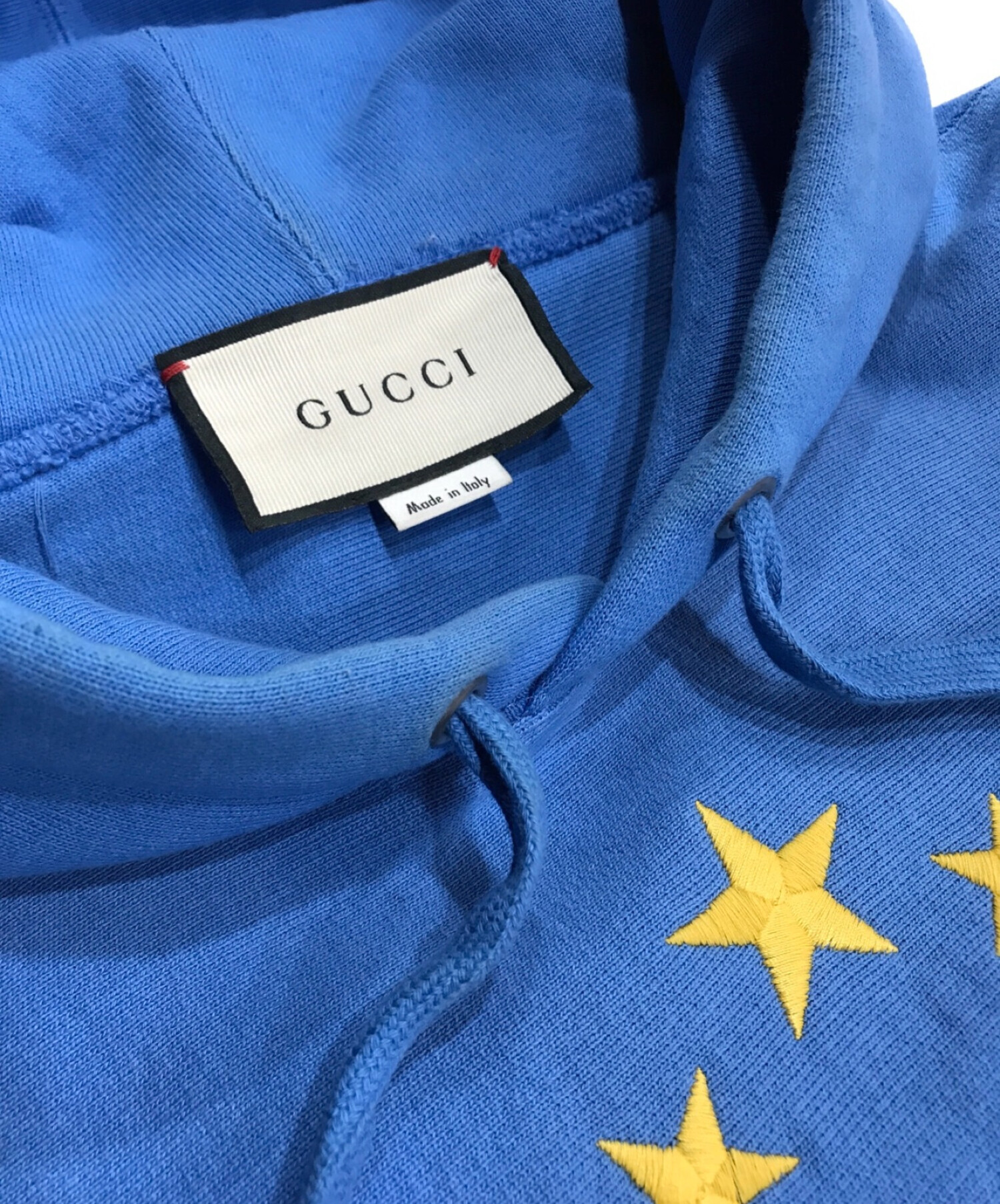 中古・古着通販】GUCCI (グッチ) GUCCIBAND刺繍パーカー ブルー サイズ