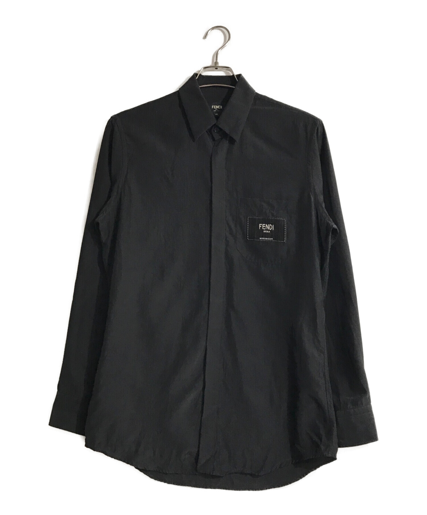 FENDI (フェンディ) ロゴパッチシルクコットンシャツ ブラック サイズ:38