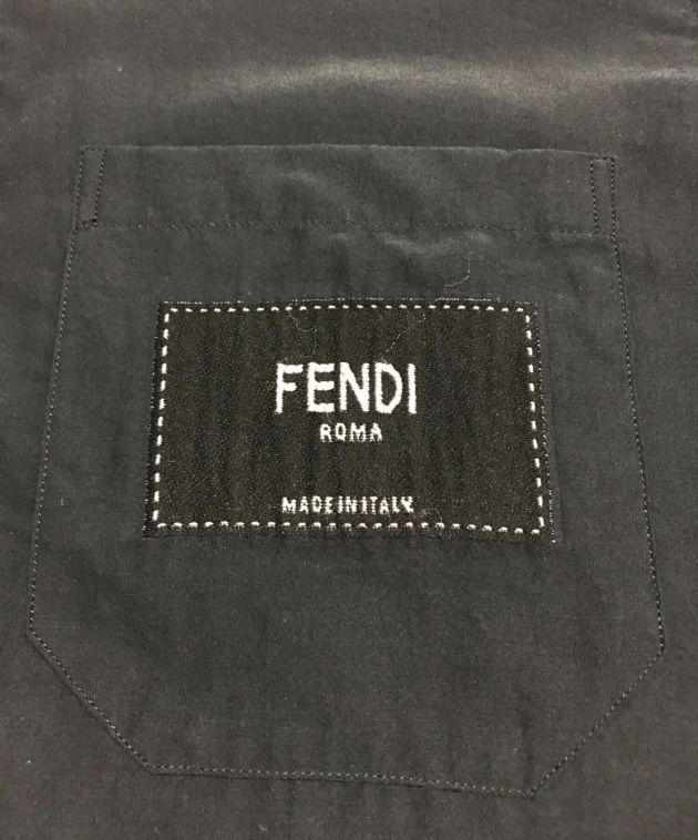 FENDI (フェンディ) ロゴパッチシルクコットンシャツ ブラック サイズ:38