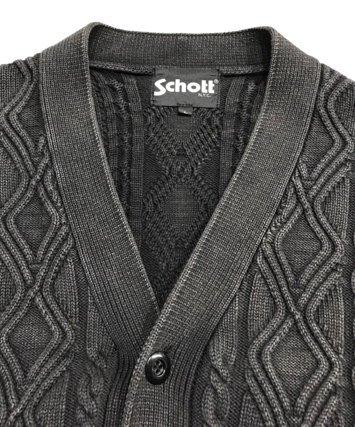 Schott (ショット) ケーブルコットンカーディガン ブラック サイズ:L