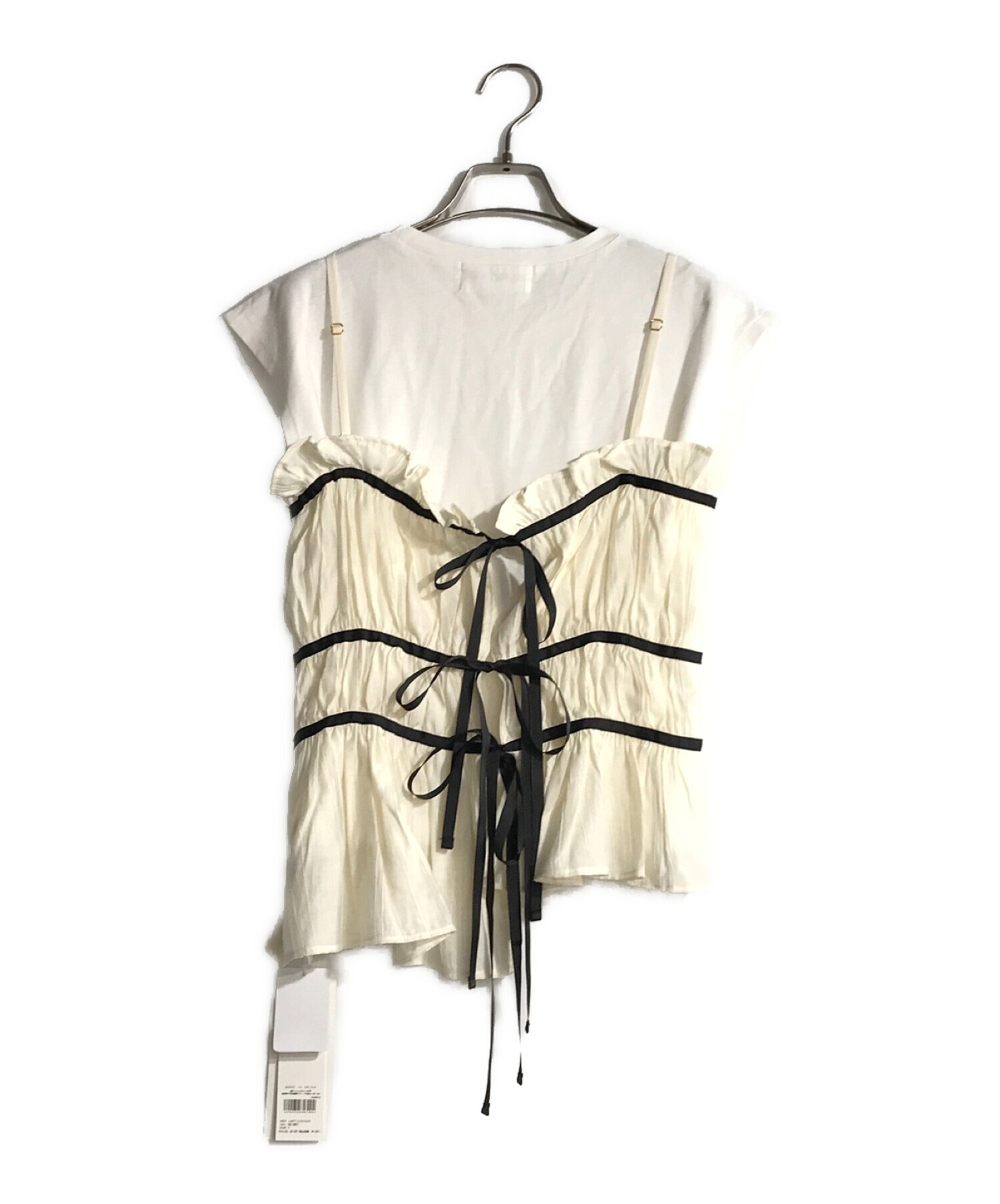 Lily Brown (リリーブラウン) ルーシュリボンビスチェセットTシャツ ホワイト サイズ:F 未使用品