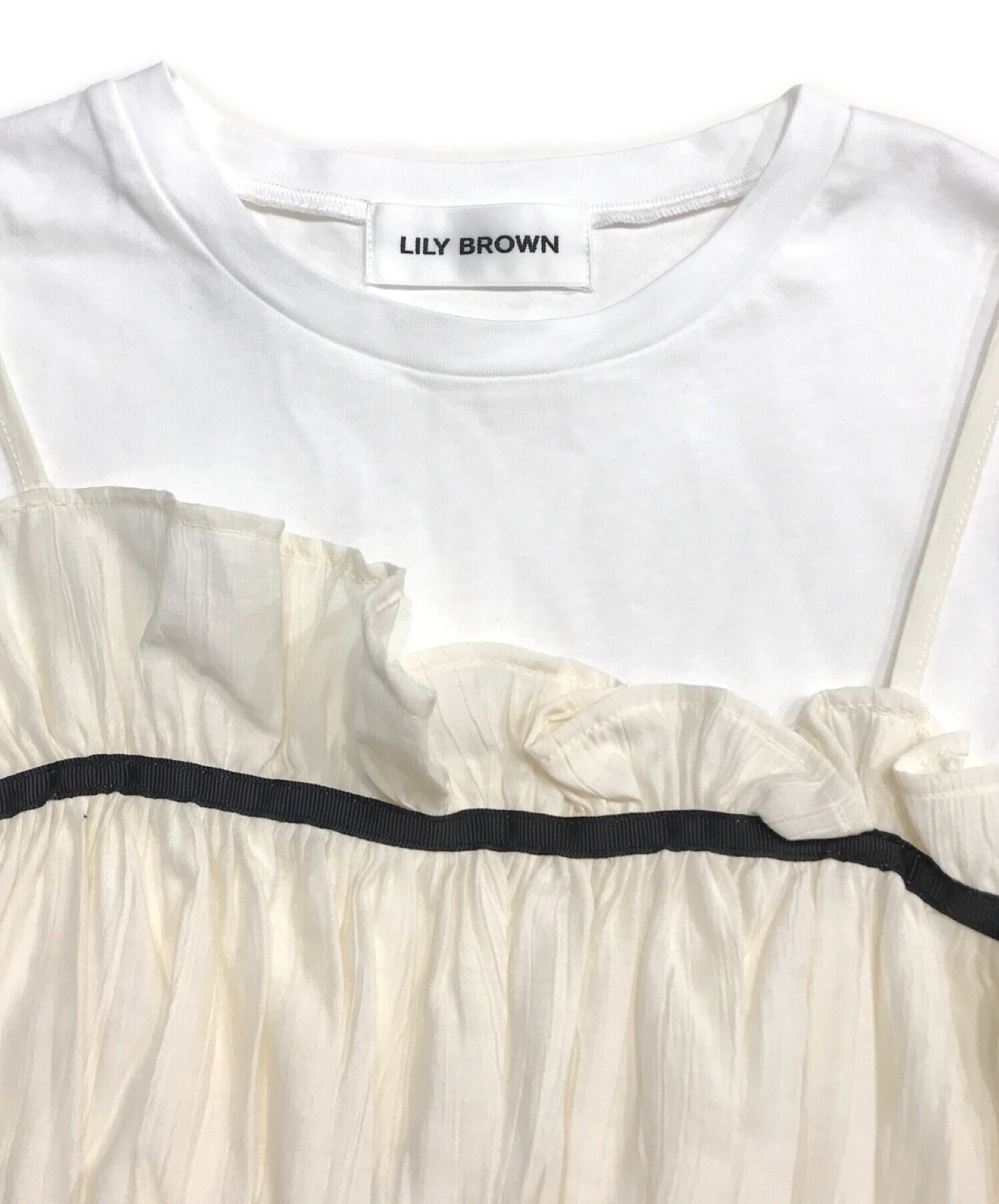 Lily Brown (リリーブラウン) ルーシュリボンビスチェセットTシャツ ホワイト サイズ:F 未使用品