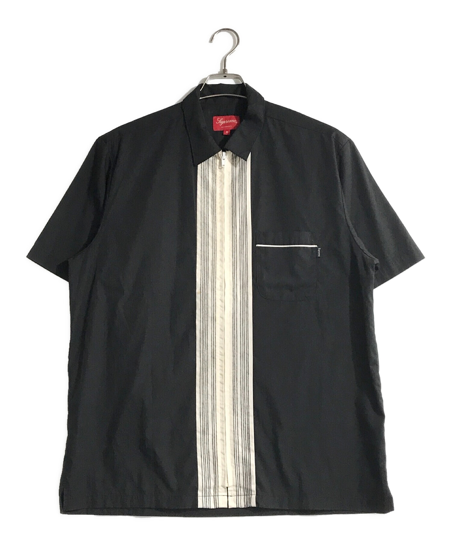 SUPREME (シュプリーム) ボーリングジップS/Sシャツ ブラック×ホワイト サイズ:M
