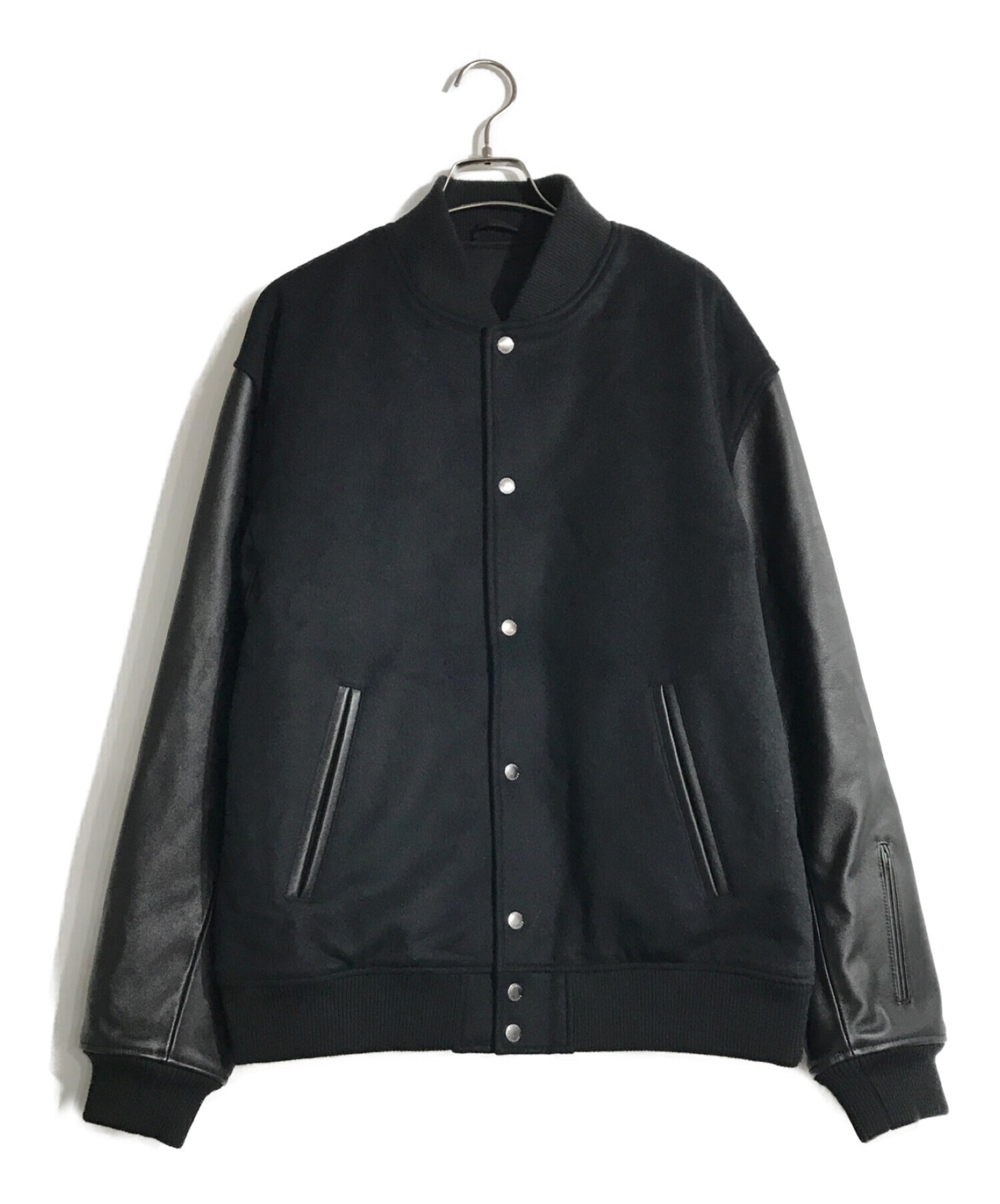 SOPHNET. (ソフネット) LEATHER SLEEVE VARSITY JACKET　レザースリーブバーシティージャケット ブラック サイズ:L