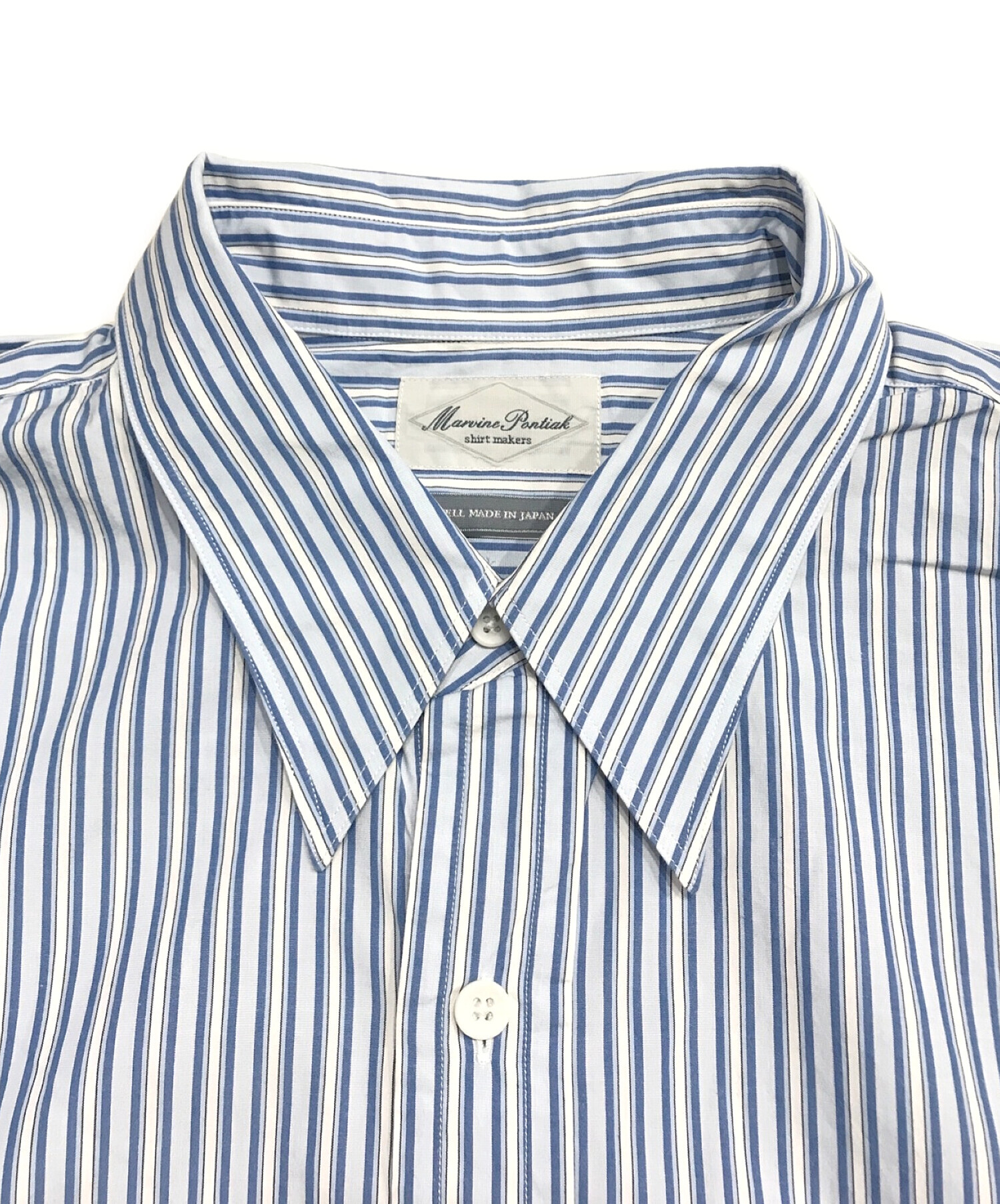 Marvine Pontiak Shirt Makers (マーヴィンポンティアックシャツメイカーズ) レギュラーカラーストライプシャツ  ブルー×ホワイト サイズ:ONE SIZE