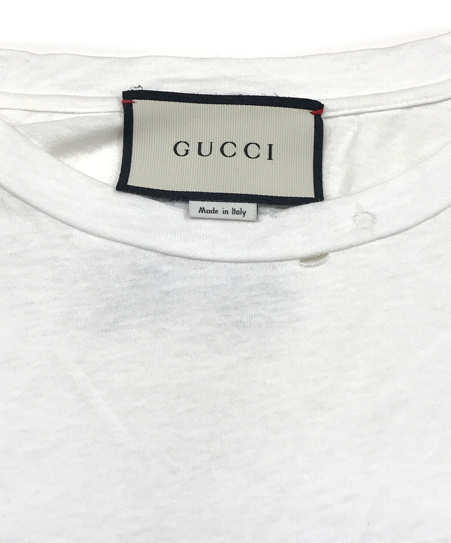 GUCCI (グッチ) ダメージ加工オーバーサイズコットン Tシャツ ホワイト サイズ:SIZE S