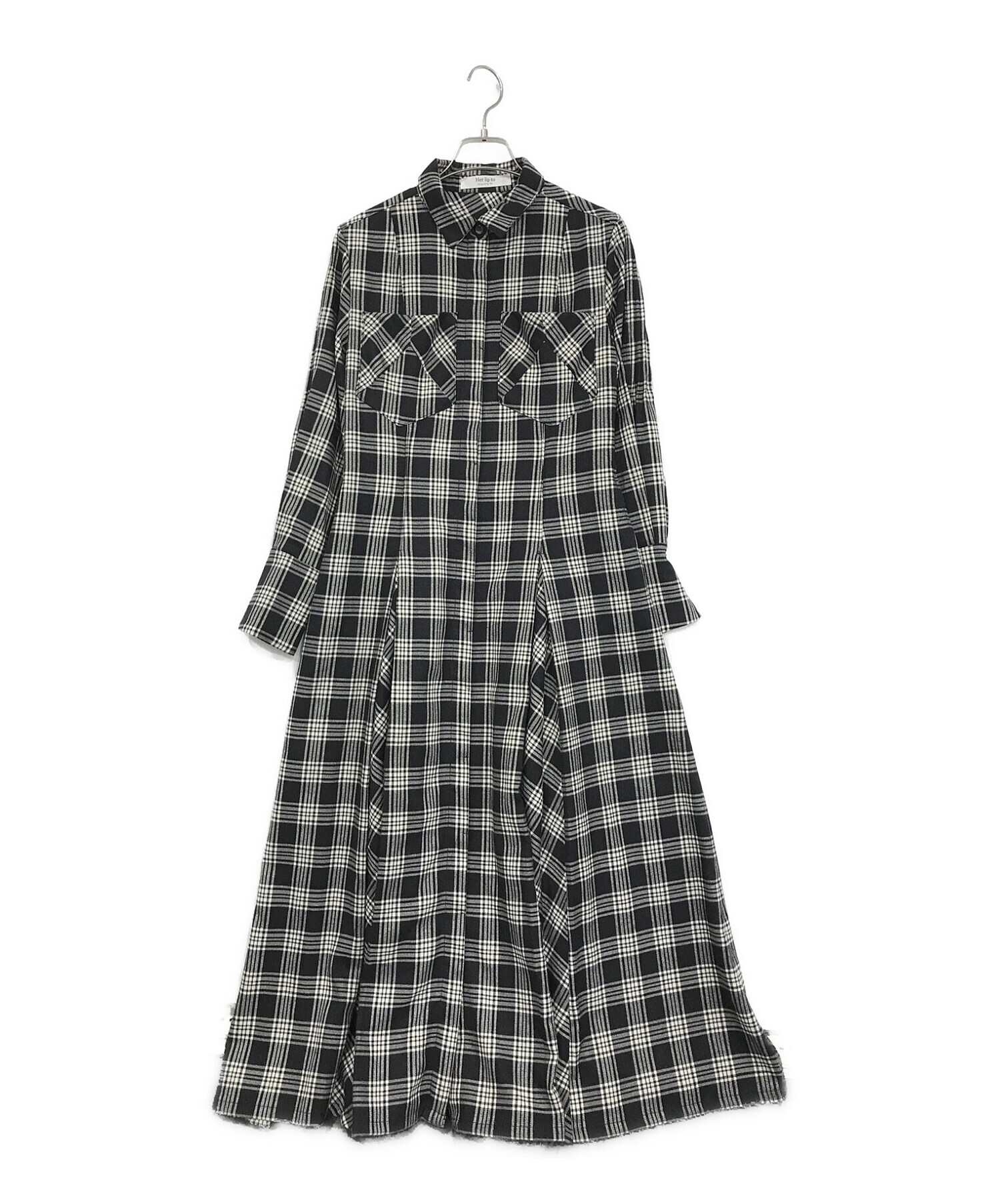 HER LIP TO (ハーリップトゥ) Checkered Pleats Long Shirt Dress ブラック サイズ:SIZE S