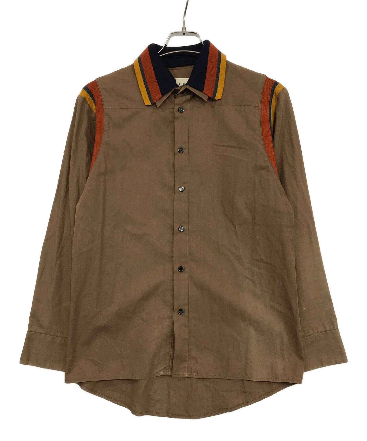 MARNI (マルニ) ニット切替ダブルカラーシャツ ブラウン サイズ:SIZE 44