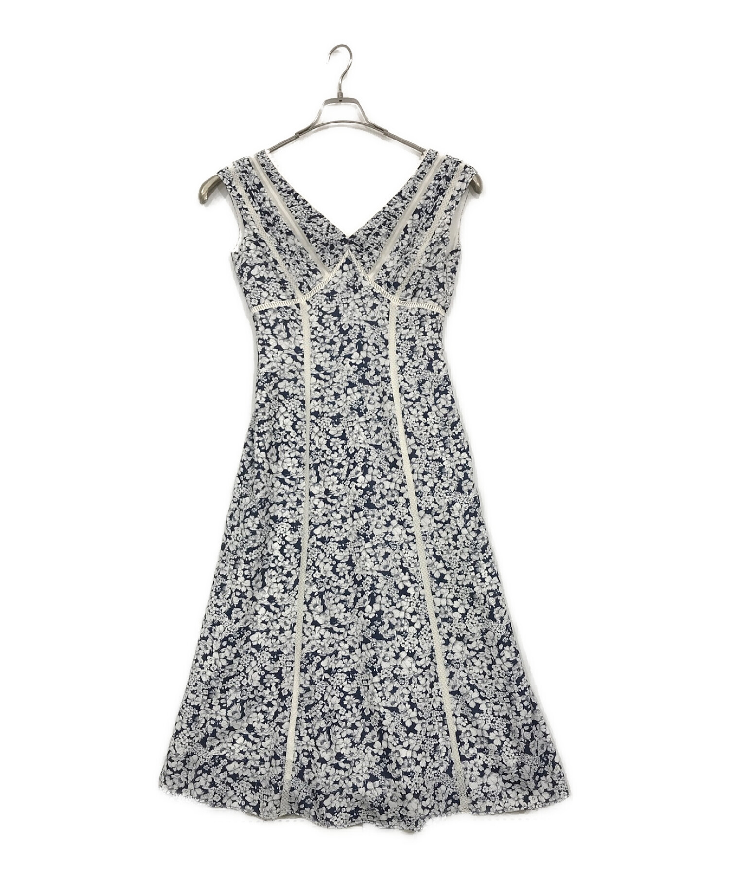 Lace Trimmed Floral Dress navy Sサイズ - ロングワンピース