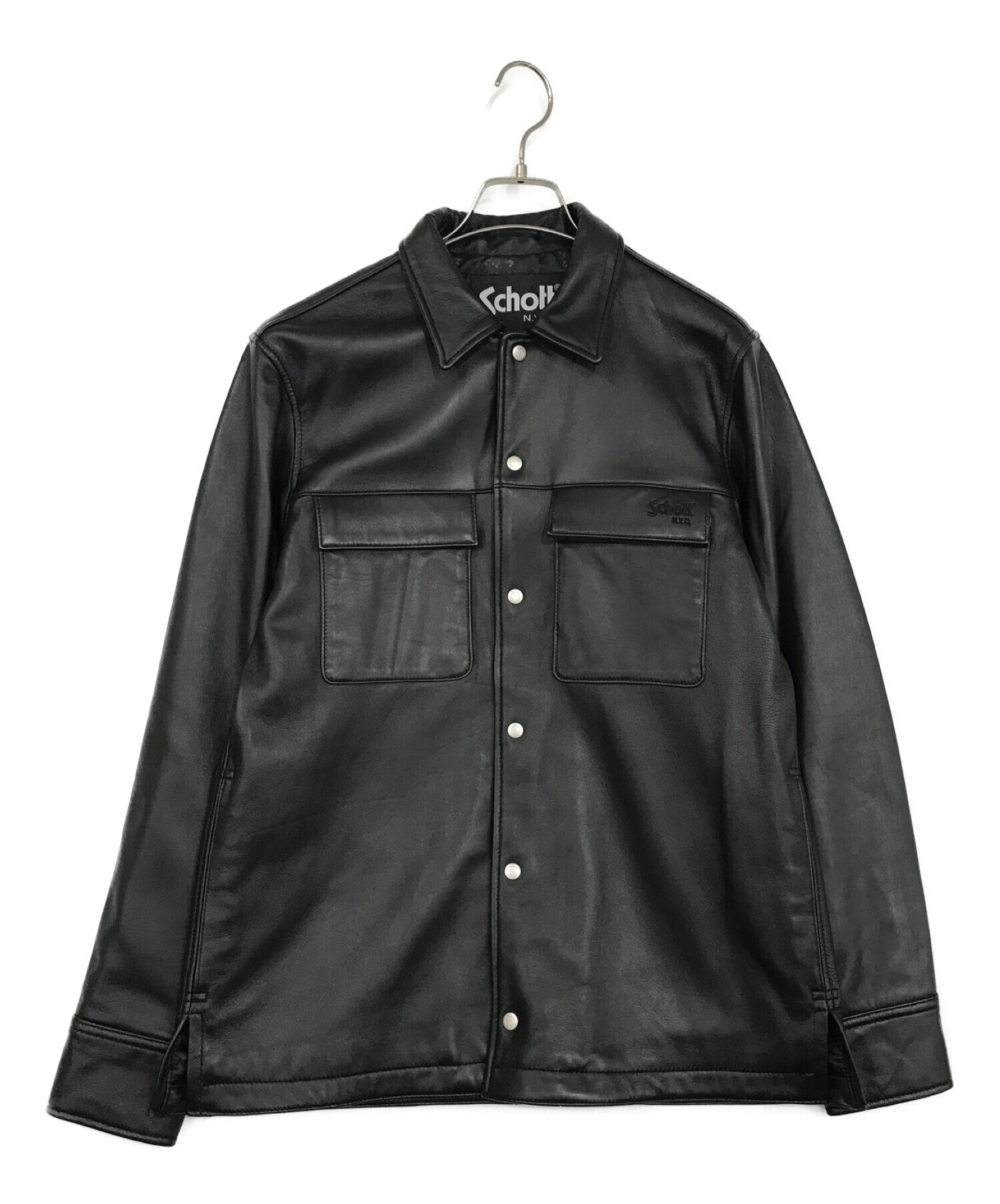 Schott (ショット) LAMB LEATHER PATCH POCKET LS SHIRT ブラック サイズ:SIZE M