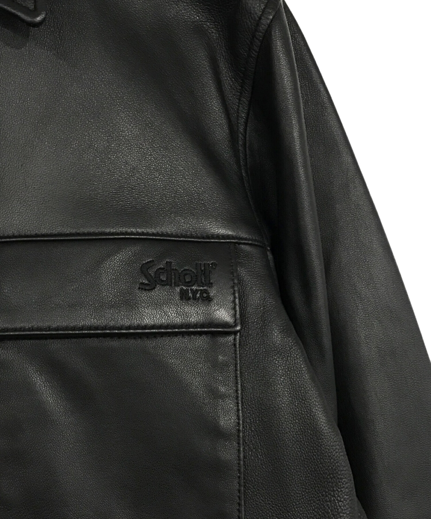 Schott (ショット) LAMB LEATHER PATCH POCKET LS SHIRT ブラック サイズ:SIZE M